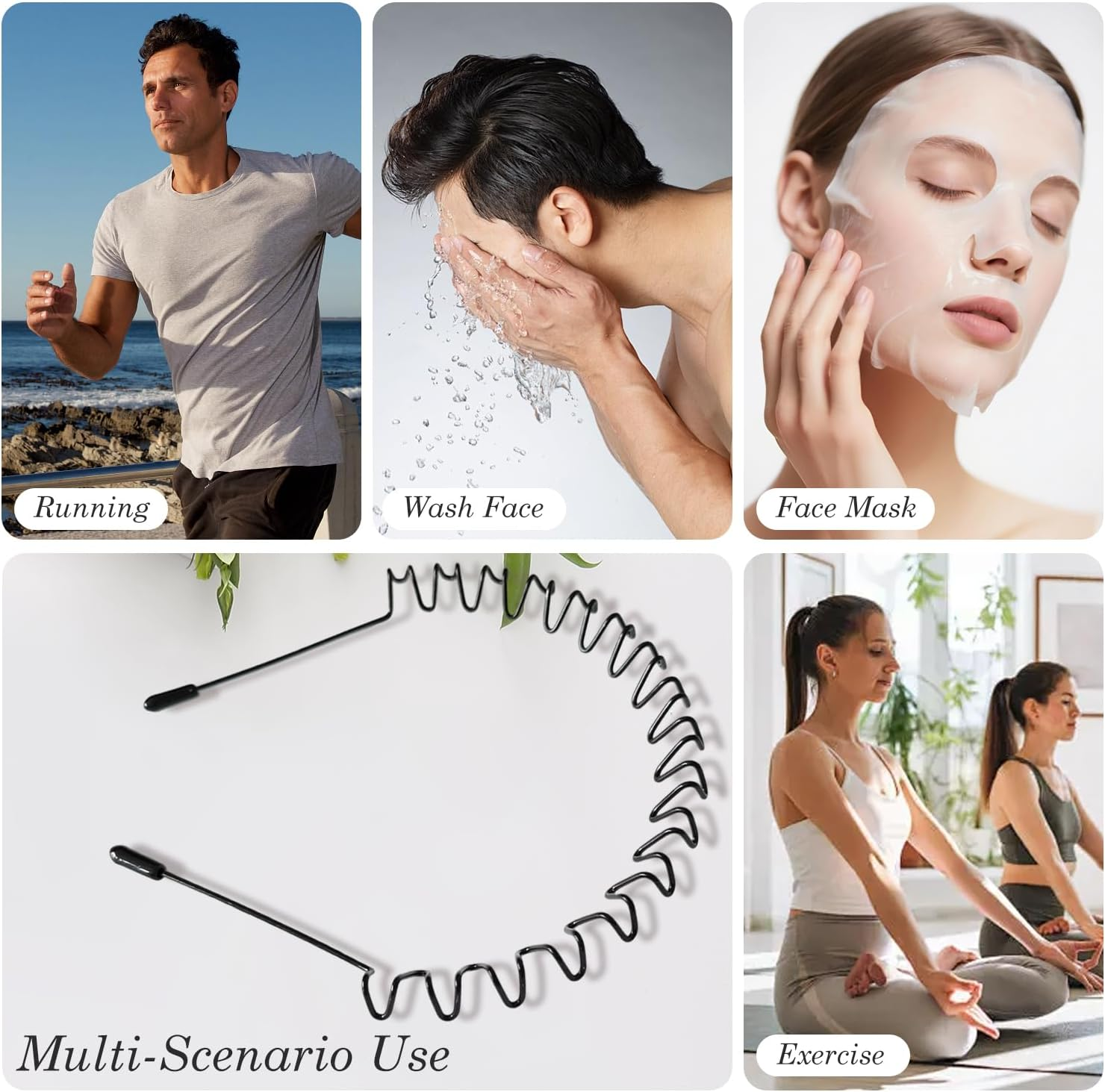 EKIND Metal Wavy Hair Band for Men Women Lightweight Non Slip Headband Hoop for Sports Washing Makeup Daily Wear (Black) image number 2