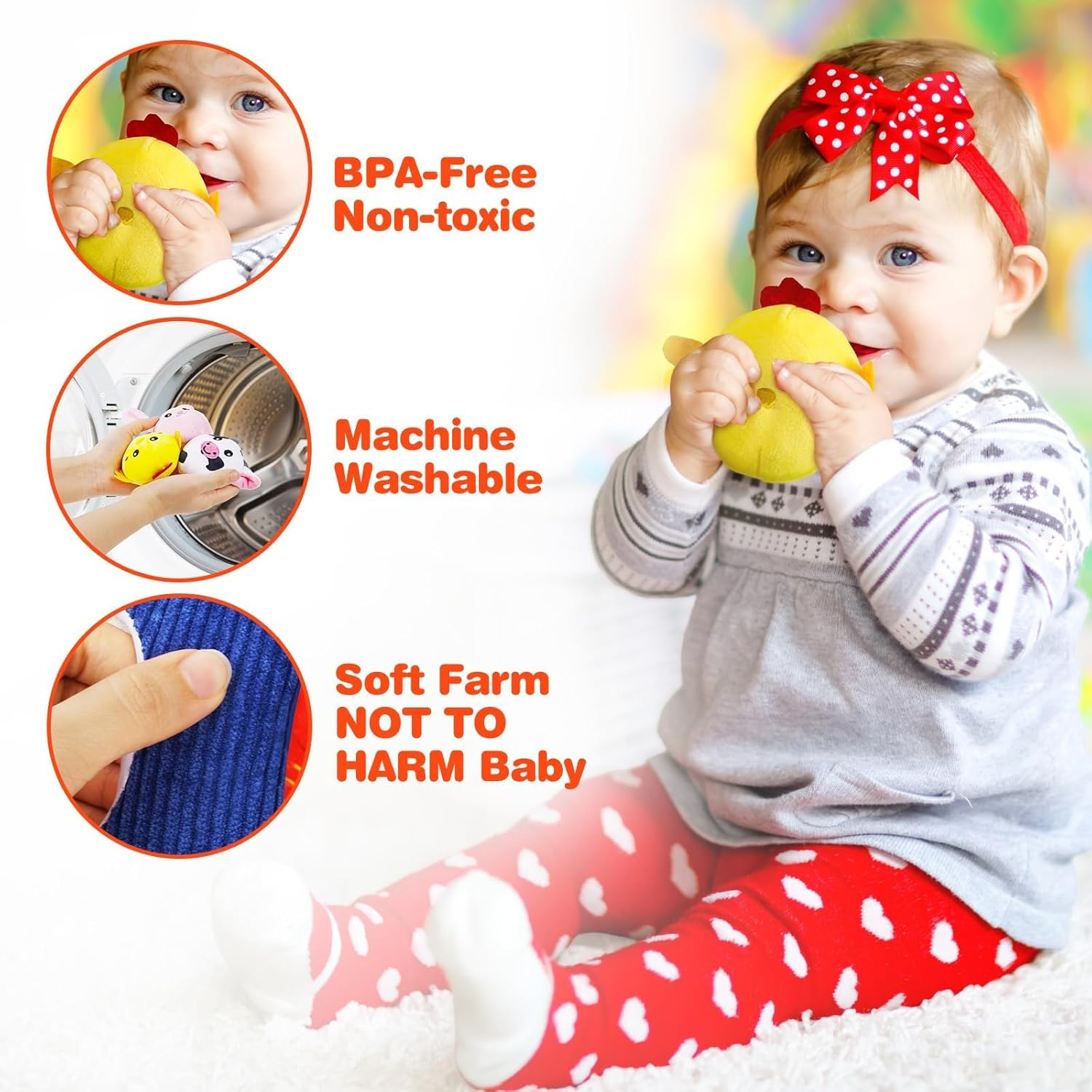 HAOON Baby Toys 6-12 Months, Surprise Barn with Stuffed Farm Animals, Rattle, Crinkle Paper, Mirror, Montessori Toys for 6 Month Old Babies, Sensory Infant Toddlers 1-3 Year, 1 Year Old Boy Girl Gifts image number 2