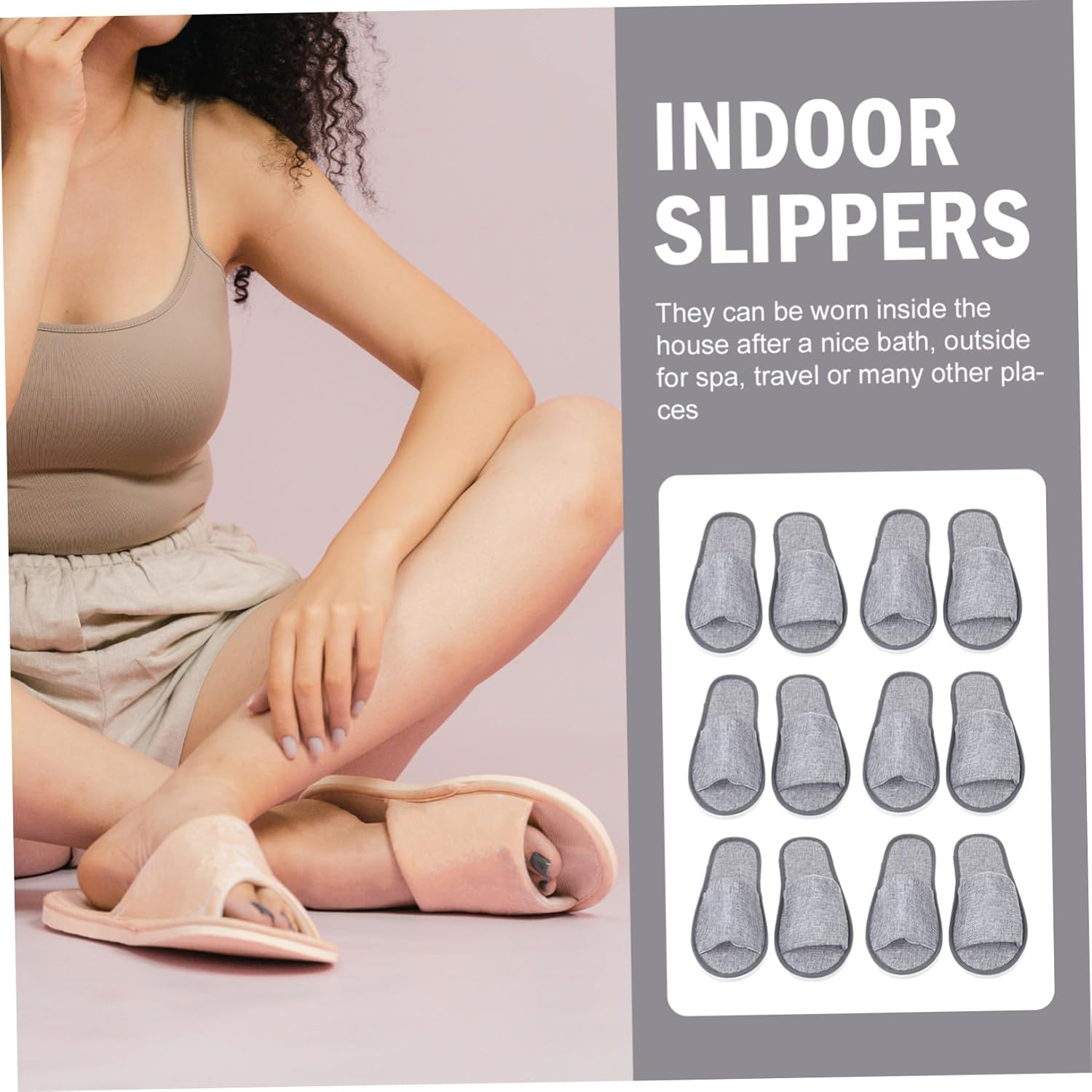 Outanaya 6 Pairs Breathable Open Toe Disposable Slippers Non Slip Floor Slippers for Travel Lightweight Comfortable Cotton Linen Gray image number 1