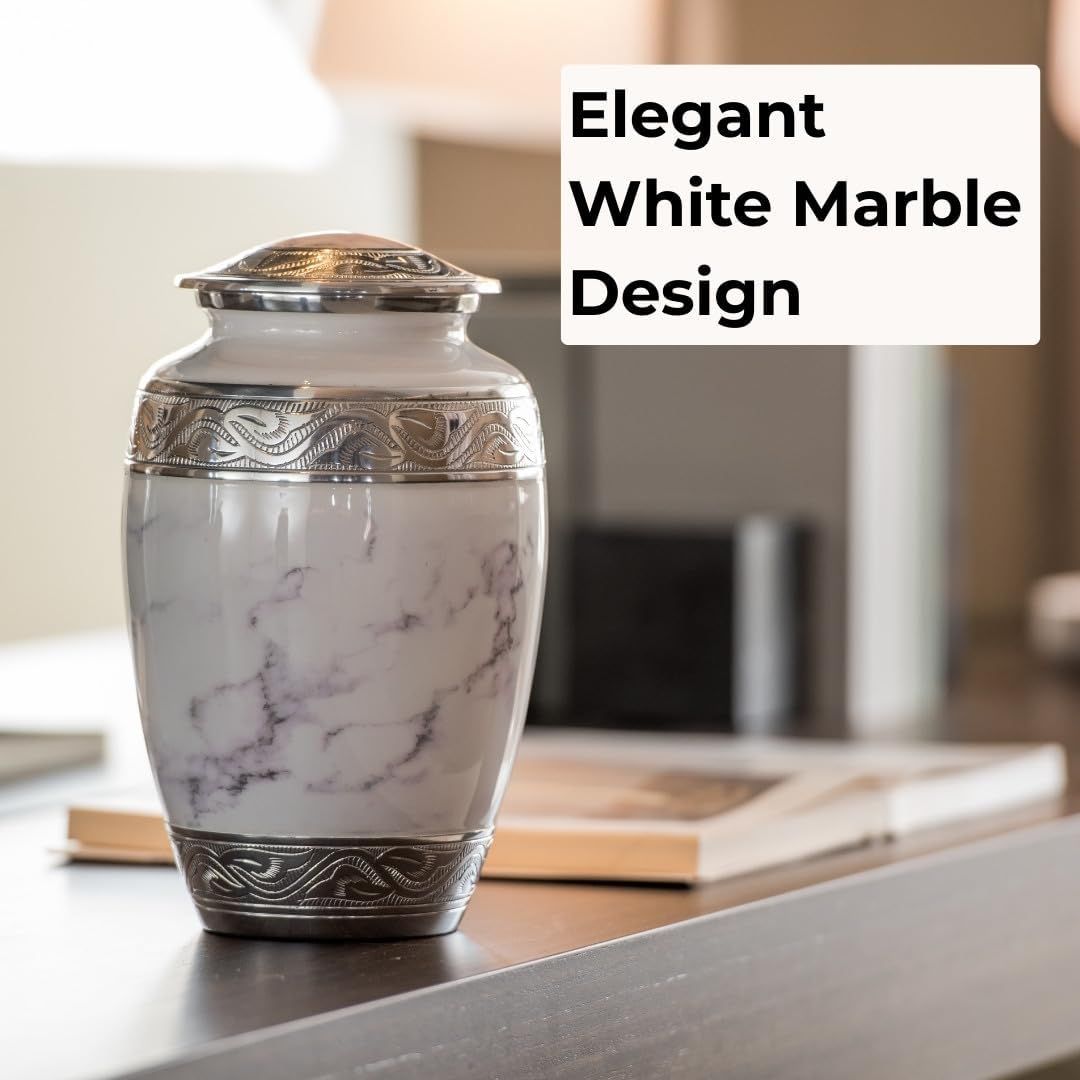 GR8 Keepsakes White Marble Urn with 4 Small Keepsake Urns for Human Ashes - Adult Male, Female, Decorative Cremation Urn image number 1