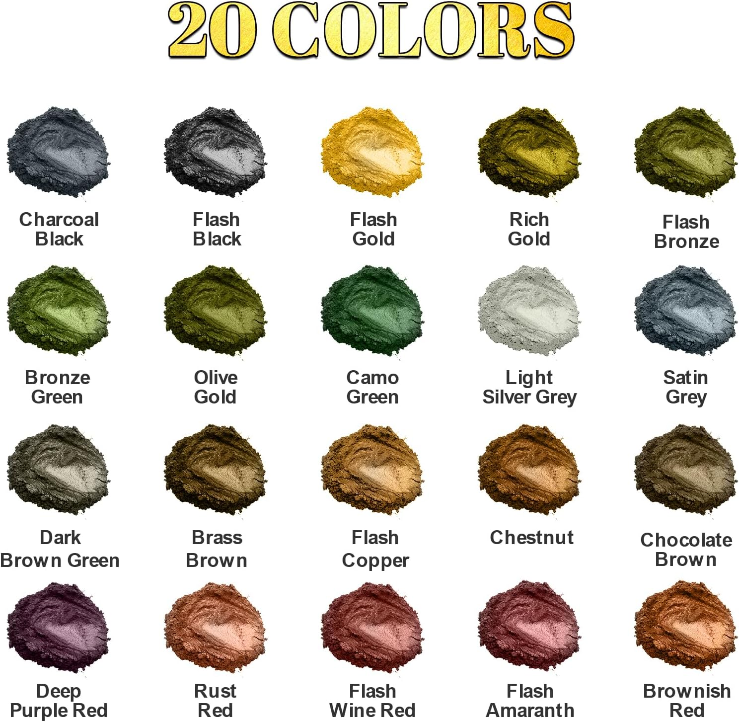 Roizefar Mica Powder - 20 Colors X 5 G Metallic Pigment Glitter Powder for Epoxy Resin, Soap Paint, Nail Polish, Resin Dye, Candle Making, Bath Bombs, Slime image number 5