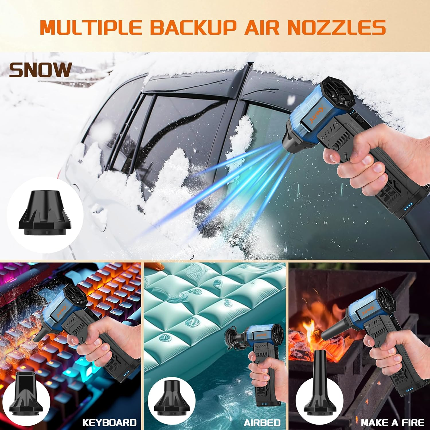 JUFINX Air Duster -250000RPM Electeic Air Duster, Replaceable Batteries 2Pcs,Long Life Cordless Mini Blower, 3-Gear Adjustable- Cordless Air Duster for Keyboard,Pcs,Outdoors,Leaves,Car Cleaning ﻿ image number 1