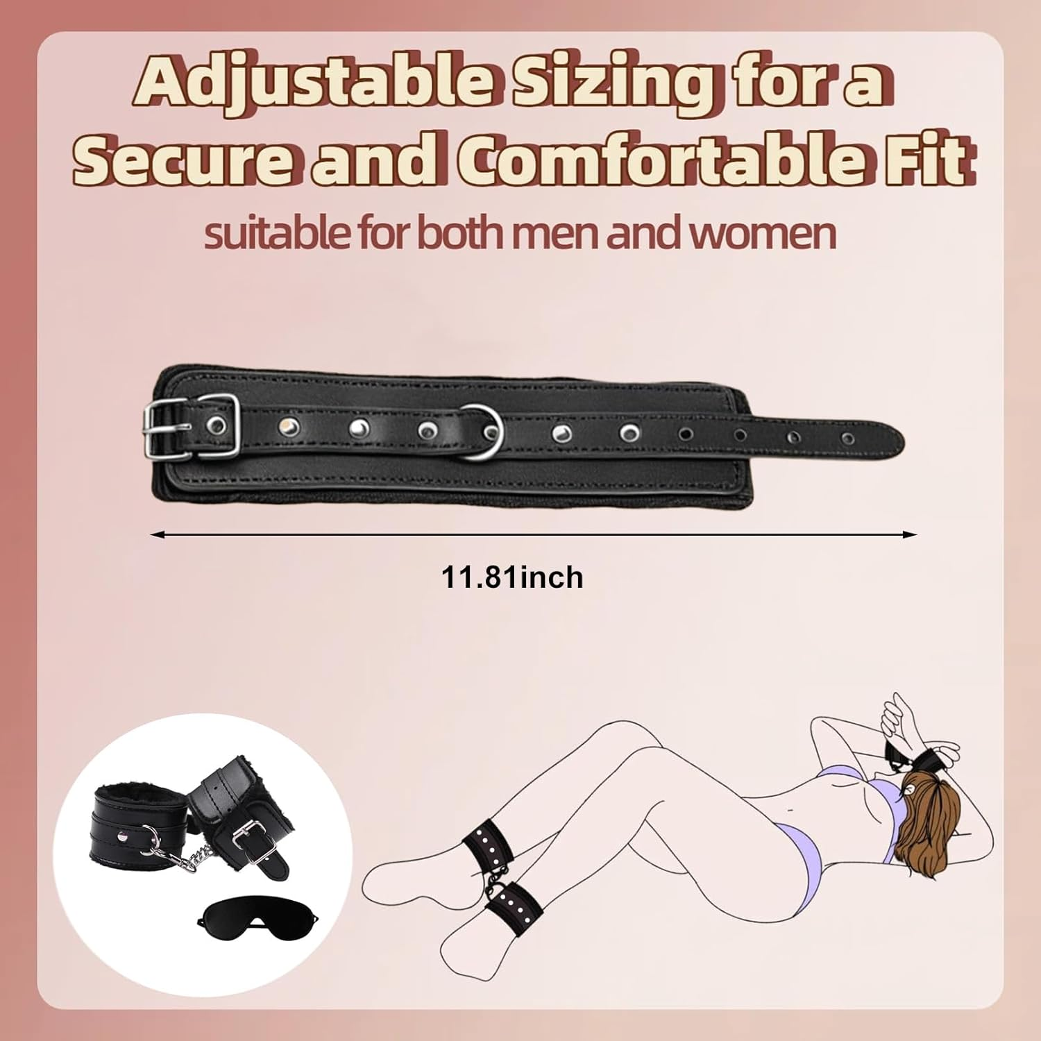 Sex Toys Sexy Cosplay Plush Handcuffs and Blindfold Set - Soft PU Leather Handcuffs for Bed, Couples Party Supplies for Lovers, Adjustable and Comfortable Restraints for Intimate Moments Black