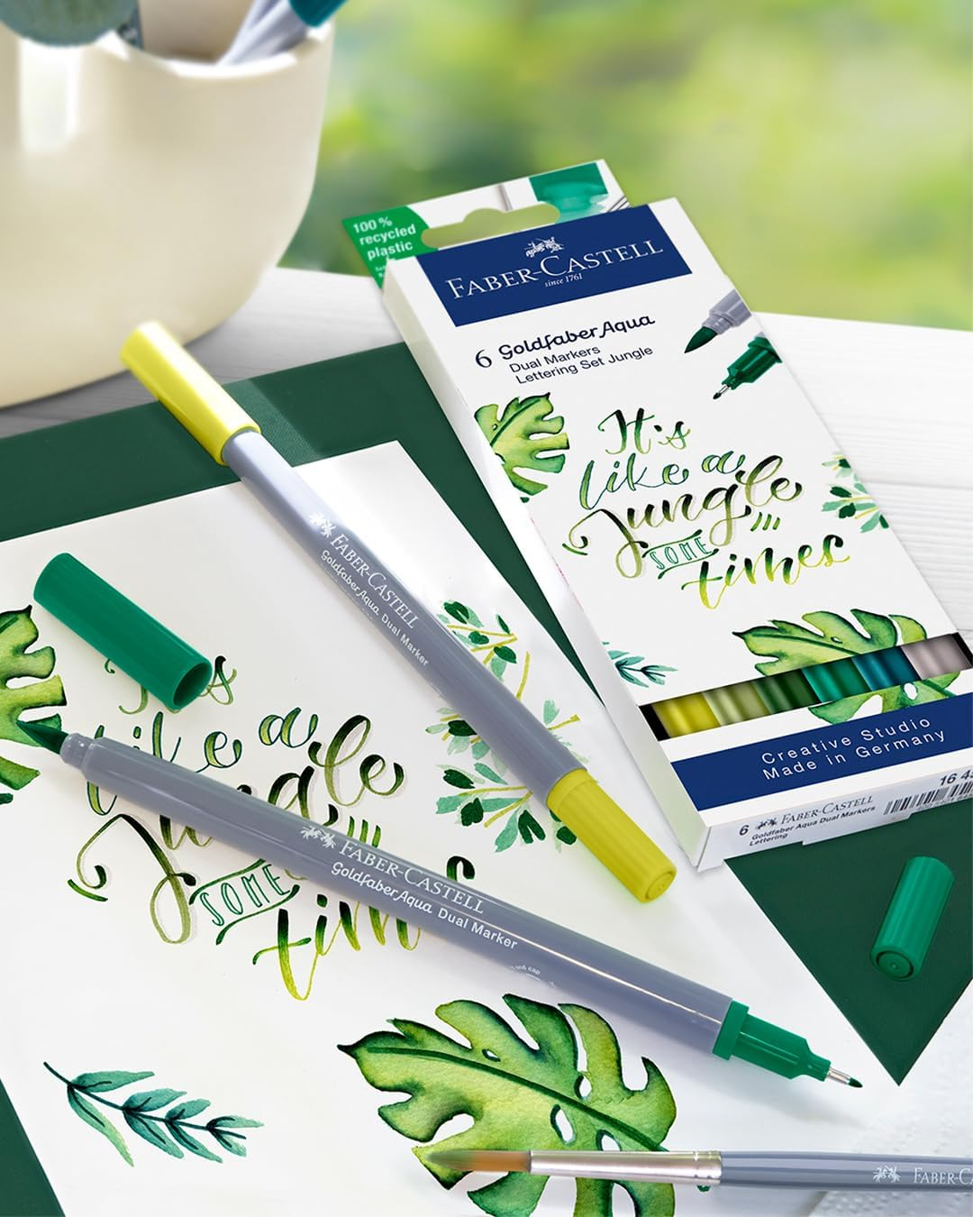 Faber-Castell 164517 Goldfaber Aqua Dual Markers Lettering Set, Jungle (Pack of 6)