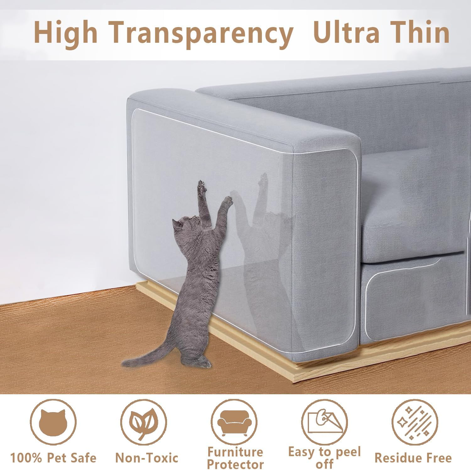 6 Pictures Cat Furniture Protector, Cat Scratch Furniture Protective Film, Transparent Anti-Cat Scratch, Cat Scratch Protective Film, Cat Scratch Protector for Sofas, Mattresses, Car Seats image number 6