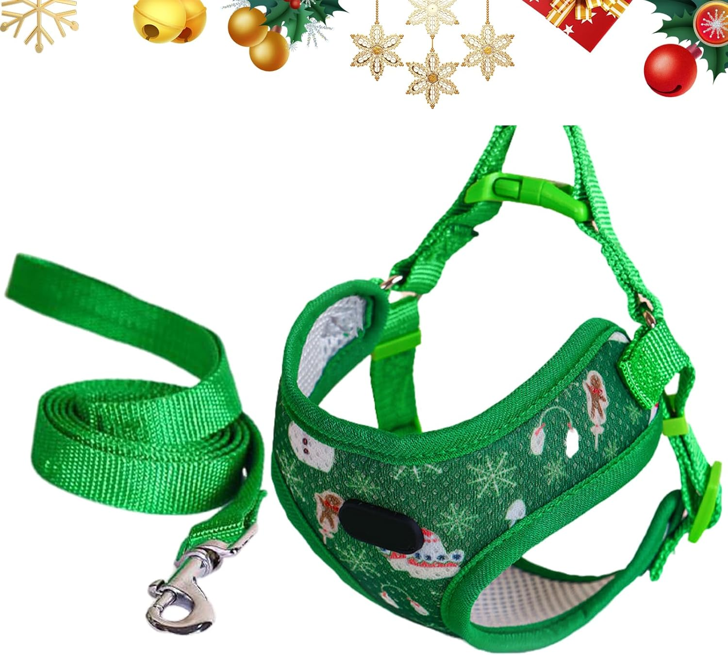 Christmas Pet Harness and Leash Set, Soft Breathable Mesh Puppy Harness with Leash for Walking, Training, Cute Reflective Step in Dog Harness for Small Medium Dogs Cats, Not Easy to Break Free (Green) image number 1