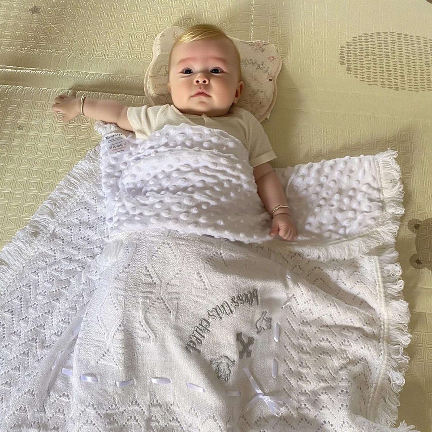 Baby Blanket for Boys Girls Baptism Christening Gifts for Girl Boys Soft White Knitted Shawl Receiving Crochet Bless This Child Blankets Towel image number 5