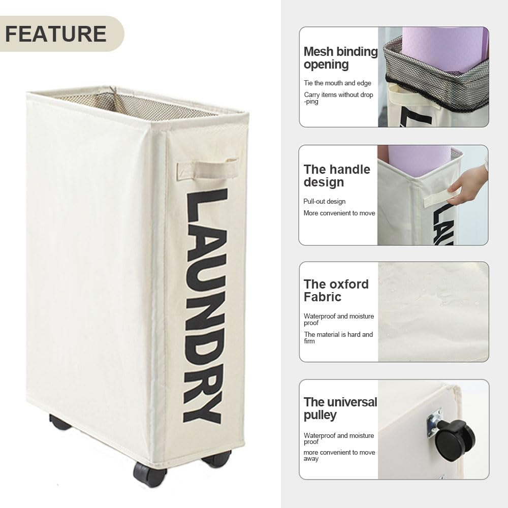 Laundry Basket with Wheels, Slim Laundry Baskets with Wheels, Rolling Laundry Baskets, Oxford Cloth Laundry Hamper, Collapsible Laundry Cloth Hamper Sorter Basket Bin (3Pcs) image number 5
