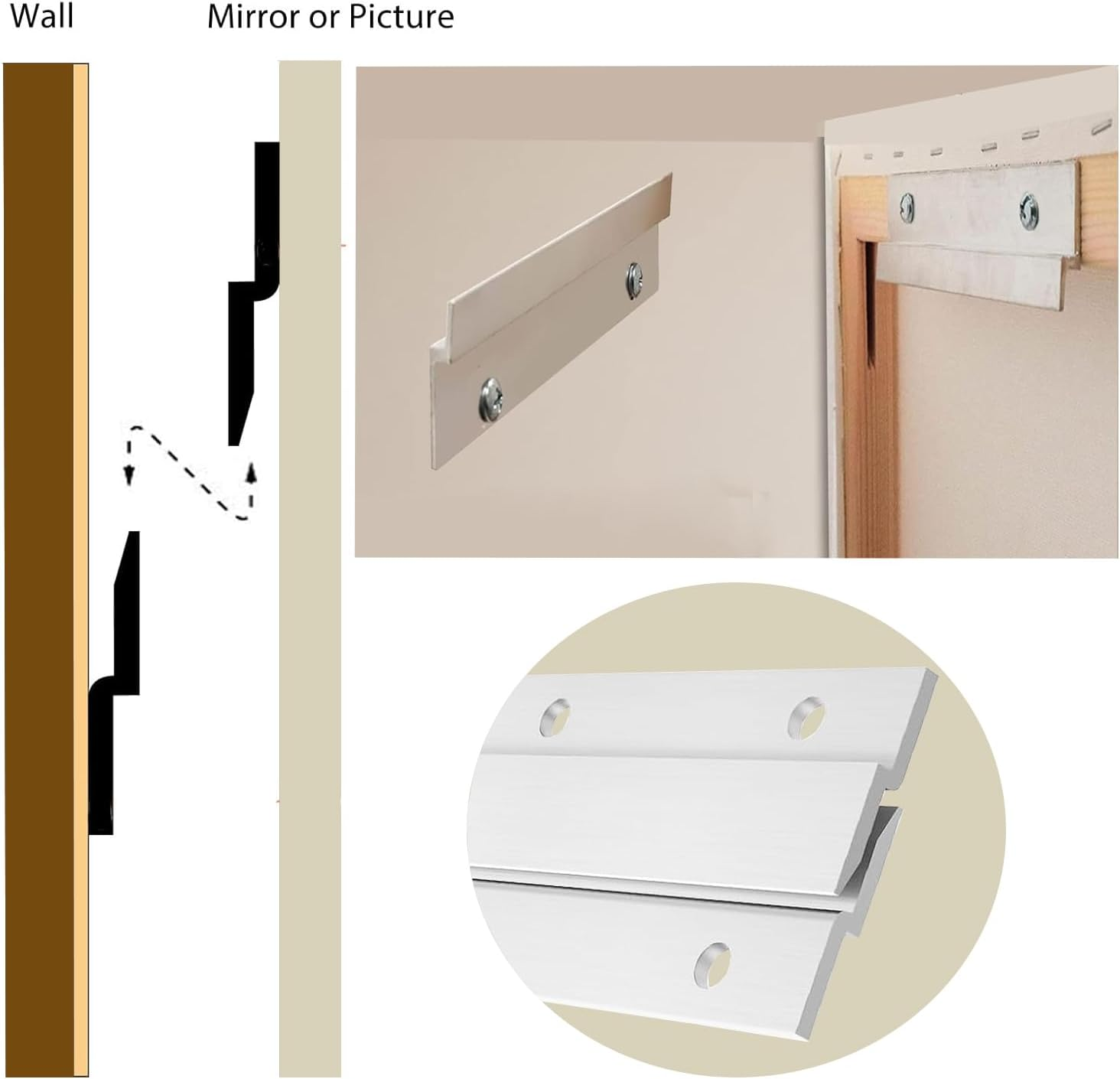 Ymaiss 6Packs 12" French Cleat Hanger Heavy Duty Aluminum Z Bar Clips Z-Hanger Picture Hanging Kit, Interlocking Aluminum Z Clips for Pictures, Mirrors,Frame, Whiteboard, Art, Shelf and Cabinet image number 4