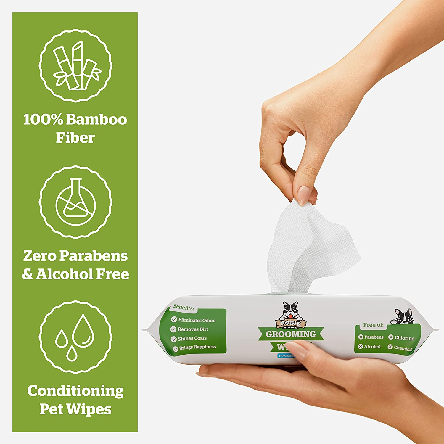 Pogi'S Dog Grooming Wipes - 100 Dog Wipes for Cleaning and Deodorising - Plant-Based, Hypoallergenic Pet Wipes for Dogs, Puppy Wipes - Quick Bath Dog Wipes for Paws, Butt, & Body - Fragrance Free - Fragrance-Free image number 2