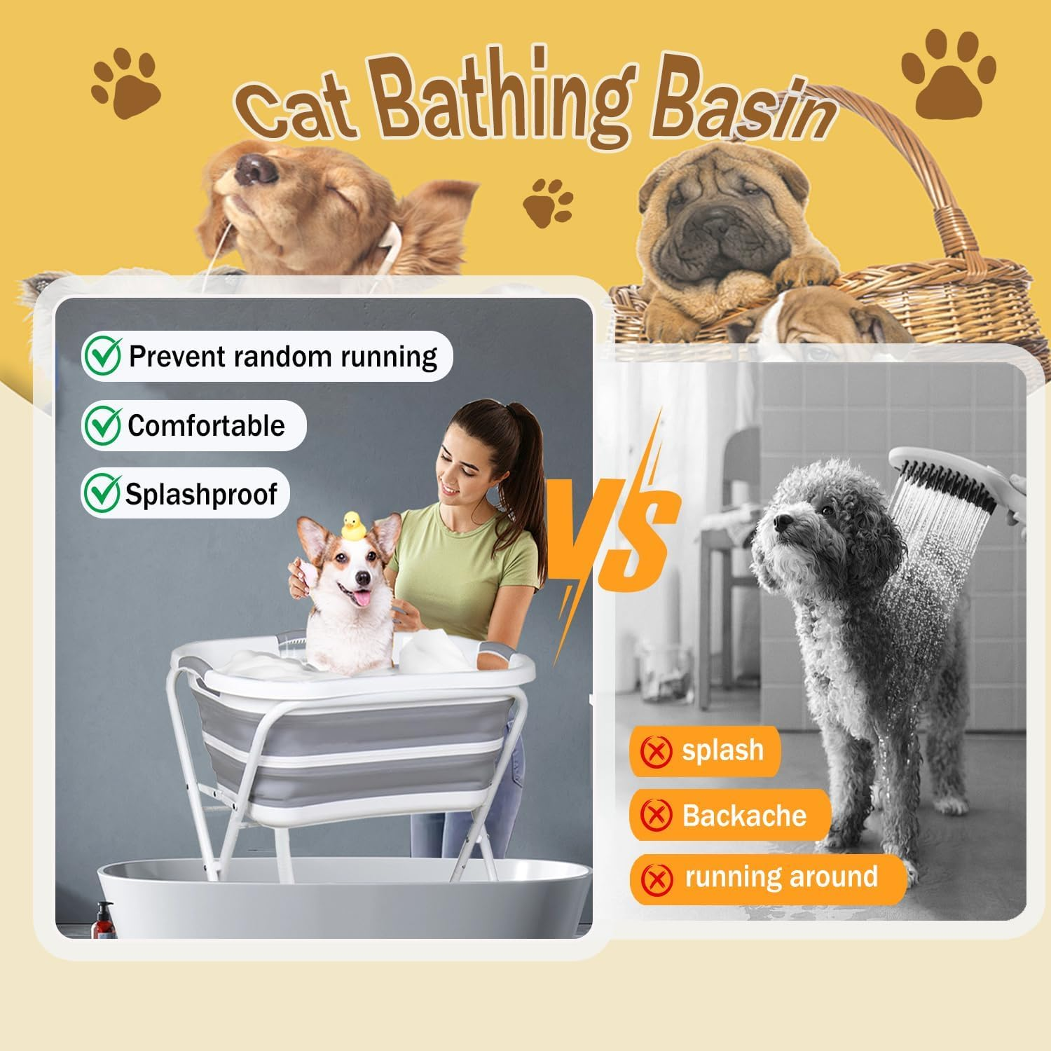2 in 1 Dog Bath Tub Dog Washing Station for Bathing and Grooming, Elevated Collapsible Foldables Portable Shower Bathtub with Drainage Hole for Small Dogs Cats Pet, Indoor and Outdoor image number 1