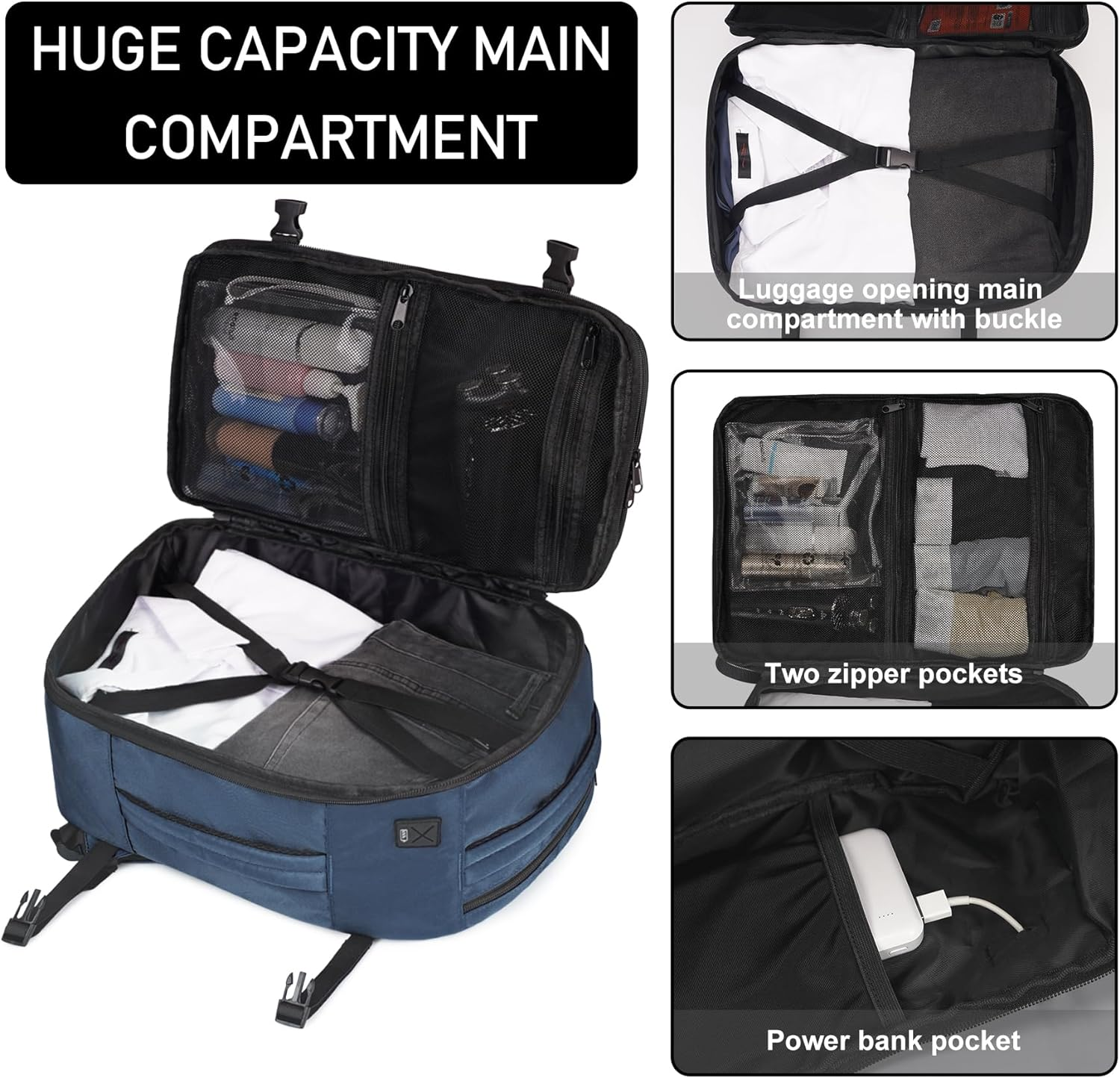 ECOHUB Easyjet Cabin Bag 45X36X20 Underseat Backpack Travel Rucksack 13 Pocket Hand Luggage Waterproof Recycled Carry on Bag for Women & Men 30L image number 5