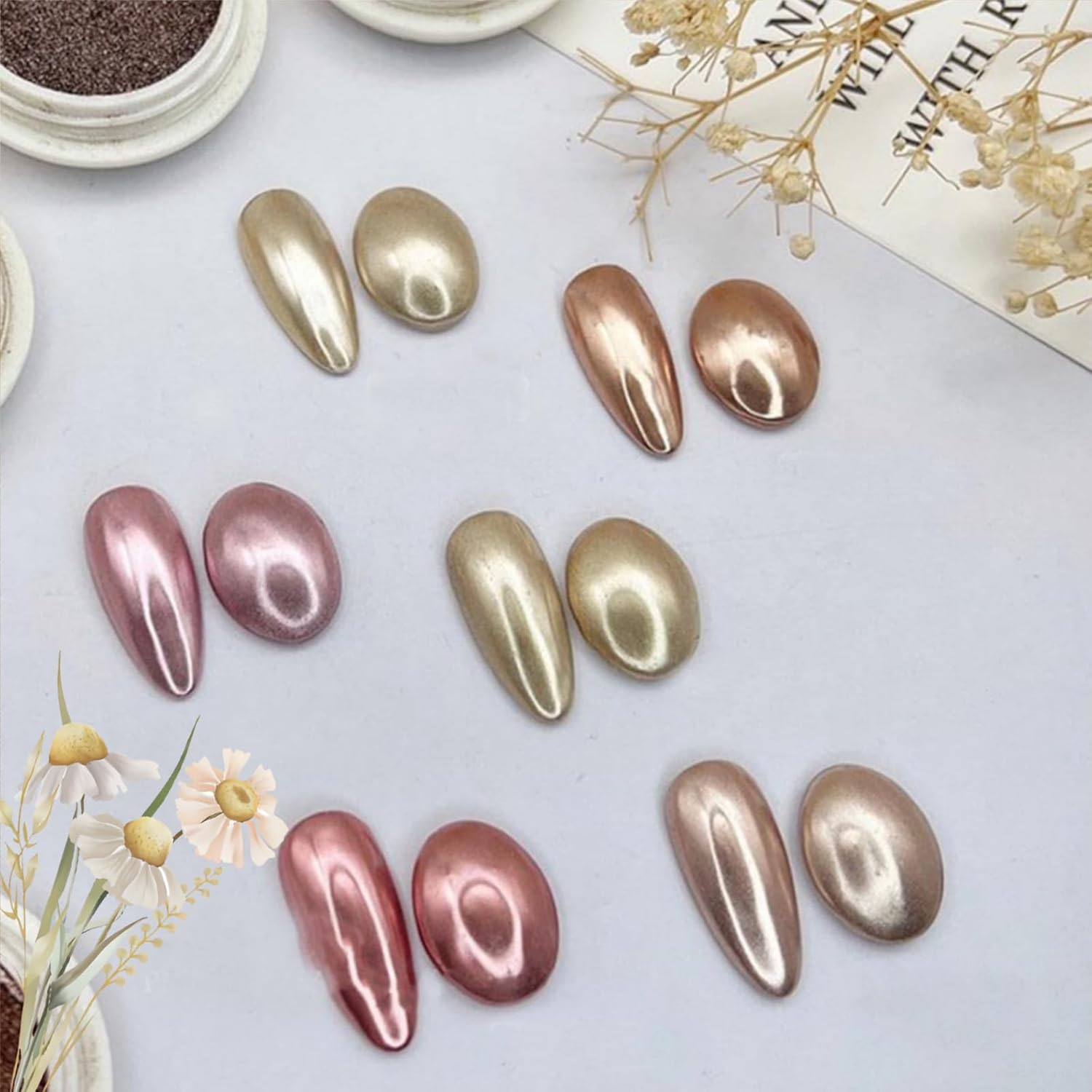 Luojinluoda Chrome Nail Powder 6 Jars Rose Gold Mirror Shine Manicure Pigment for Nail Art Decoration Salon & Home Use with Glitter Dust image number 4