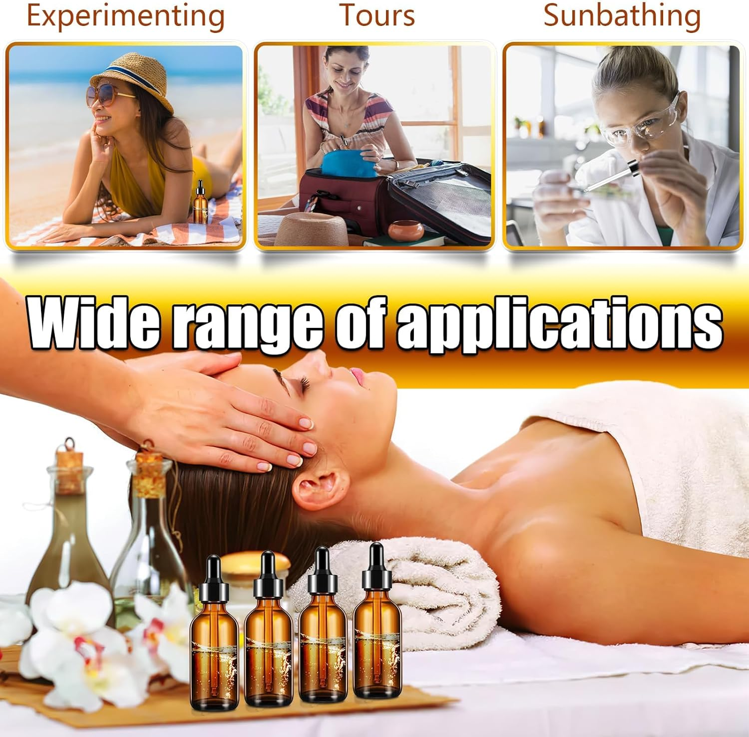 Dropper Bottle, 4 Pcs Amber Glass Dropper Bottle, 100Ml Tincture Bottle with Labels and Funnel for Essential Oils, Cosmetic, Laboratory