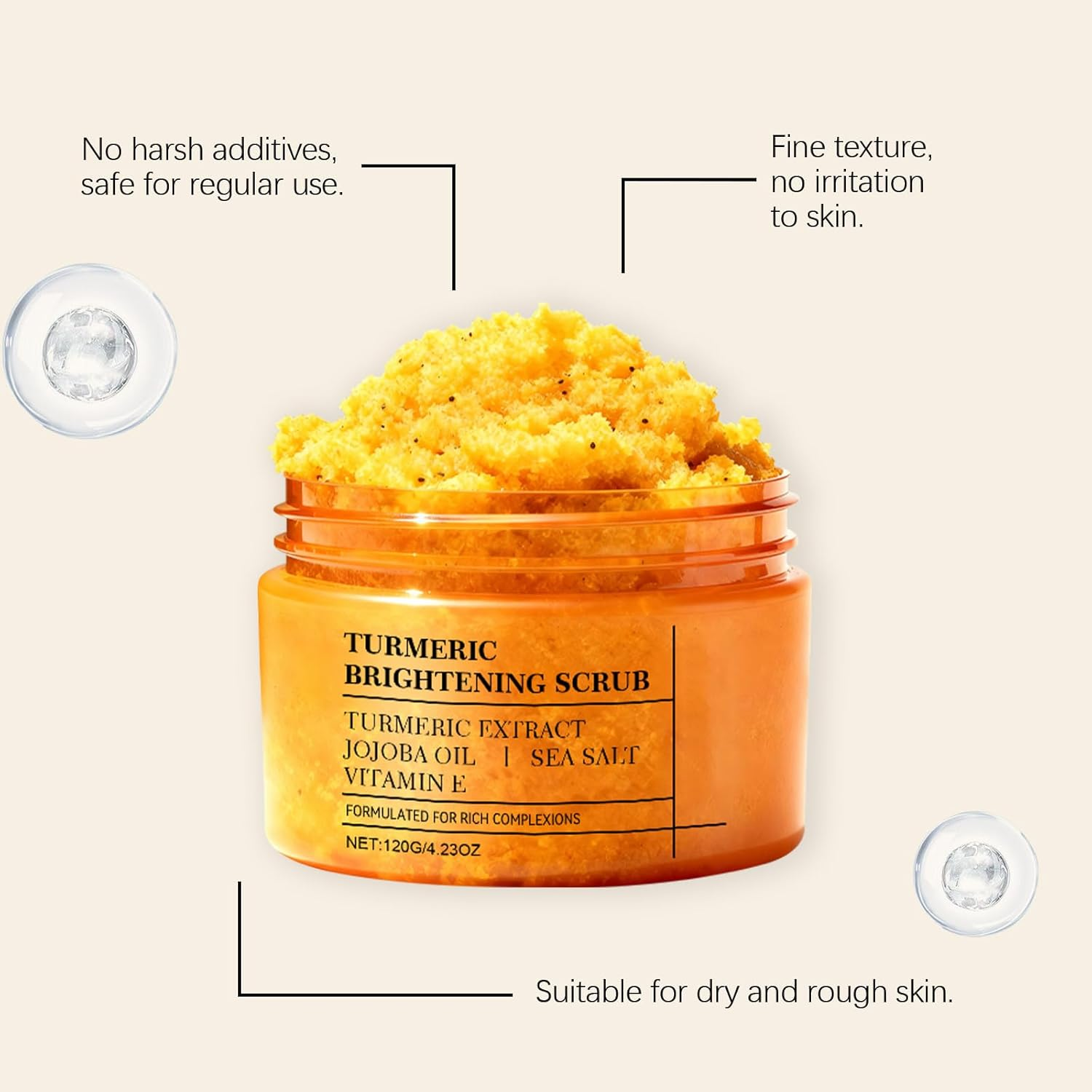 Turmeric Exfoliating Body Scrub for Dark Spots, Brightening Inner, Underarms, Inner Thighs, Bikini Area, Moisturizing Face and Body Polish image number 2