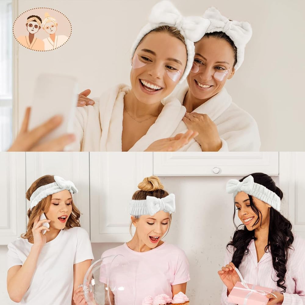 Wnddle 3 Piece Spa Face Headband Wrist Wash Strap Set, Spa Bowknot Hair Bands, Soft Makeup Hair Band, Elastic Wrist Sweatband, for Women Showering Face Washing Yoga Sports image number 3