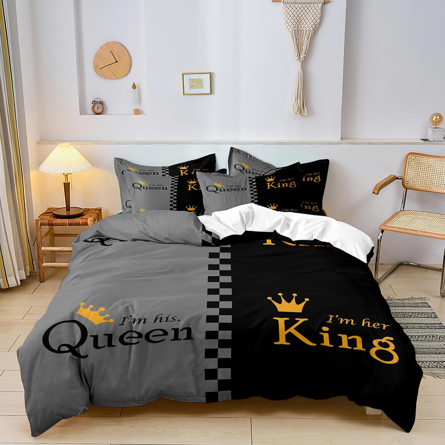 ZIRANSHU Lover Duvet Cover Set - King Size, Advanced Gray & Black Couple Bedding 3D Digital Printed Duvet Cover King and Queen Bedding Sets Valentine'S Day Presents (1 Duvet Cover + 2 Pillowcase) image number 6