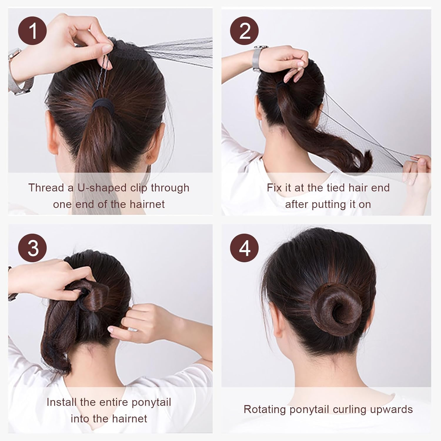 UILYNIU 183 Piece Hair Bun Maker Set, 3 Pieces Doughnut Hair Buns, 60 Pieces Hair Nets Invisible with 100 Pieces Hair Clip Hairpin, 20 Pieces Elastic Hair Bands for Children Girls (Brown) image number 6