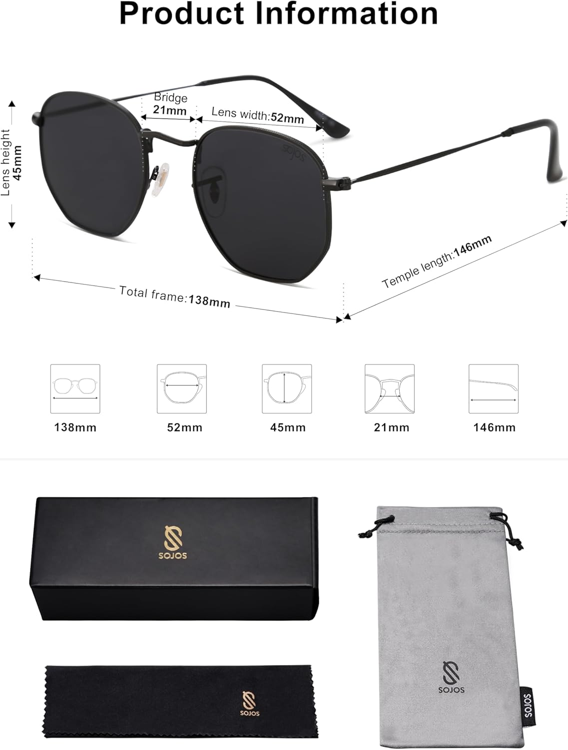 SOJOS Small Square Polarized Sunglasses for Men and Women Polygon Mirrored Lens SJ1072