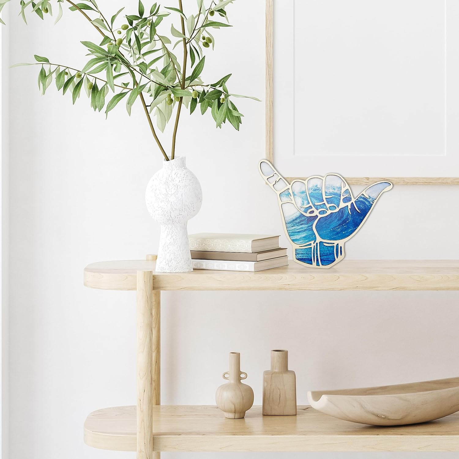 Shaka Wooden Wall Sign - Hang Loose Sign for Hawaii, Aloha, Surfer, Hand Shape Finger Nursery Room Decor - Surf Wall Decor for Home, Living Room, Kitchen, Bathroom, Bedroom Decoration