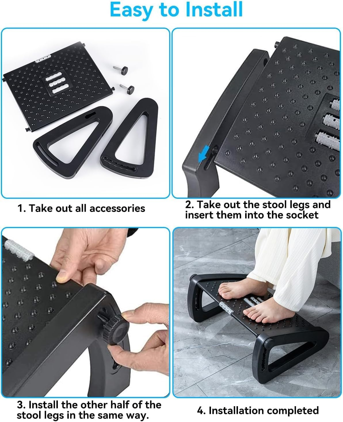 Foot Rest under Desk Ergonomic - 6 Height Adjustable, Manual Massage Rollers, Premium Vinyl Cover & Sturdy Plastic Frame for Home Office & Gaming image number 3