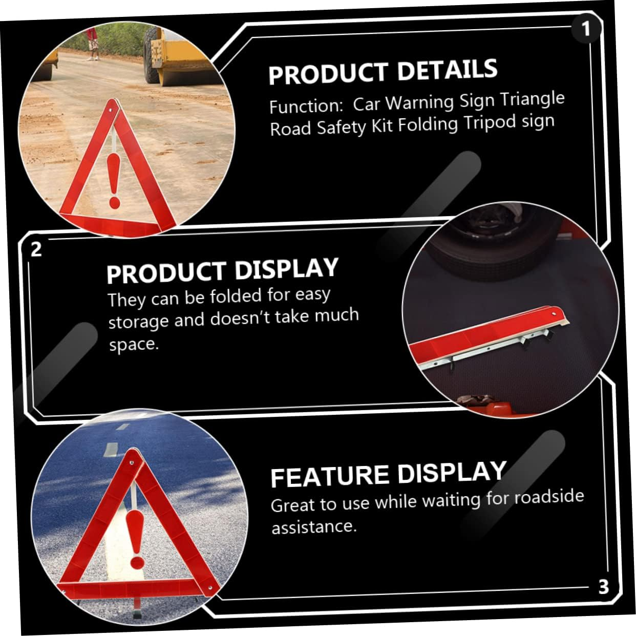 4Pcs Car Warning Triangle Sign 39X39Cm Reflective Road Safety Kit Emergency Vehicle Warning Triangle Suitable for Roadside Use image number 3