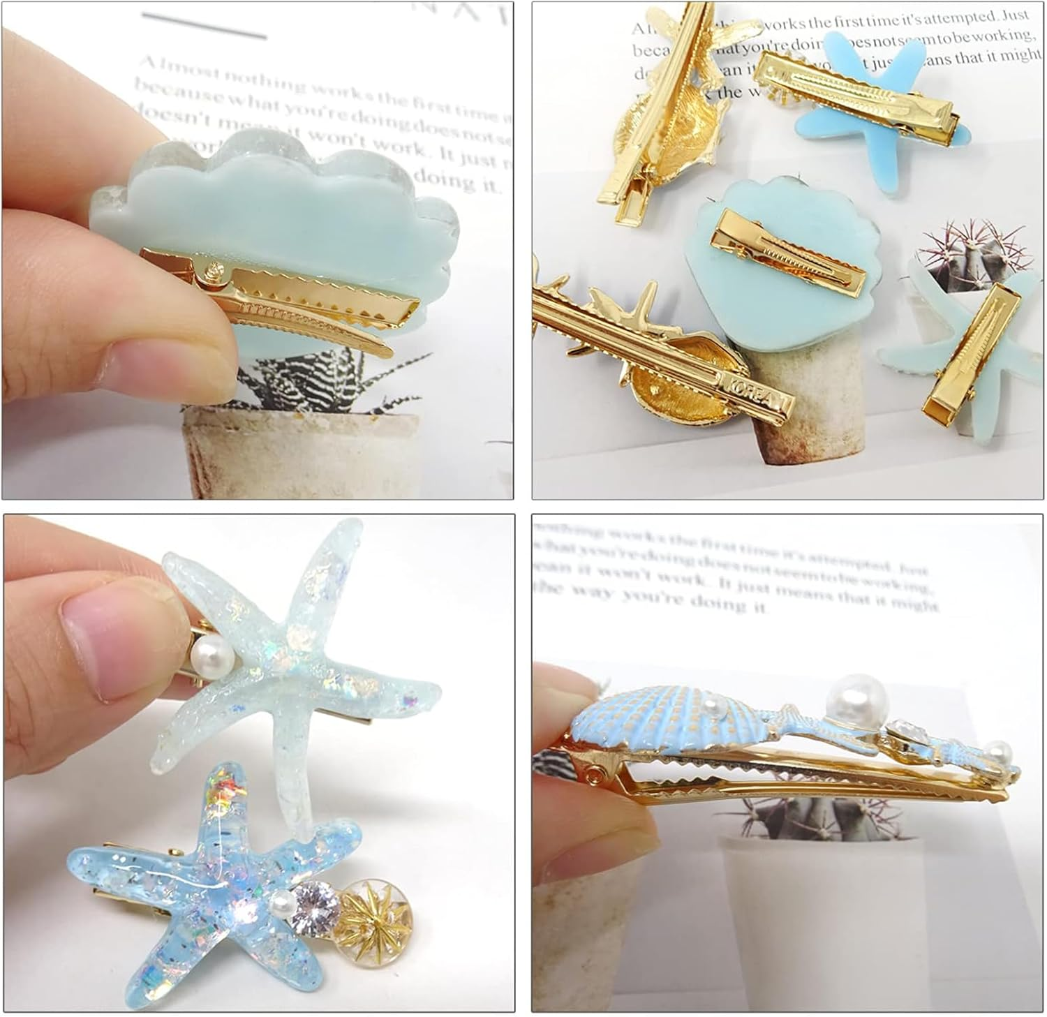 Yeanifeana 7-Piece Set Mermaid Hair Clips, Shell Pearl Starfish Alligator Clips, Waterproof Resin Mermaid Accessories for Women Girls, Beach Party Favors Gifts image number 4