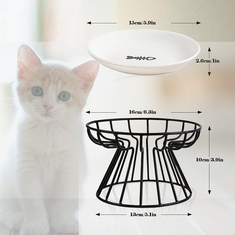 Wellbro Cat Bowls, Elevated Cat Bowl, Raised Ceramic Cat Dish with Metal Stand, Pet Water or Food Feeding Station for Indoor Cats, Kitten, Puppies and Small Dogs, Dishwasher Safe image number 2