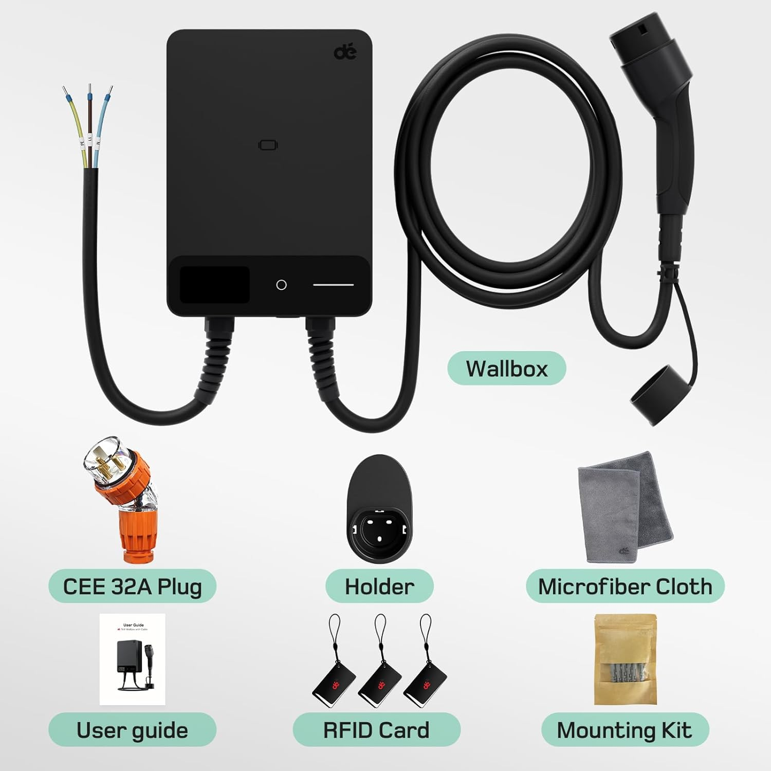 D&eacute; EV Charger Wallbox 7.4Kw APP [6-32A, 1-Phase] EV Charging Station with 5M Type 2 to Type 2 EV Charging Cable, RFID, EV Charger 32A with RCD Type-B for Model Y/3, BYD/MG and Other BEV/PHEV image number 5