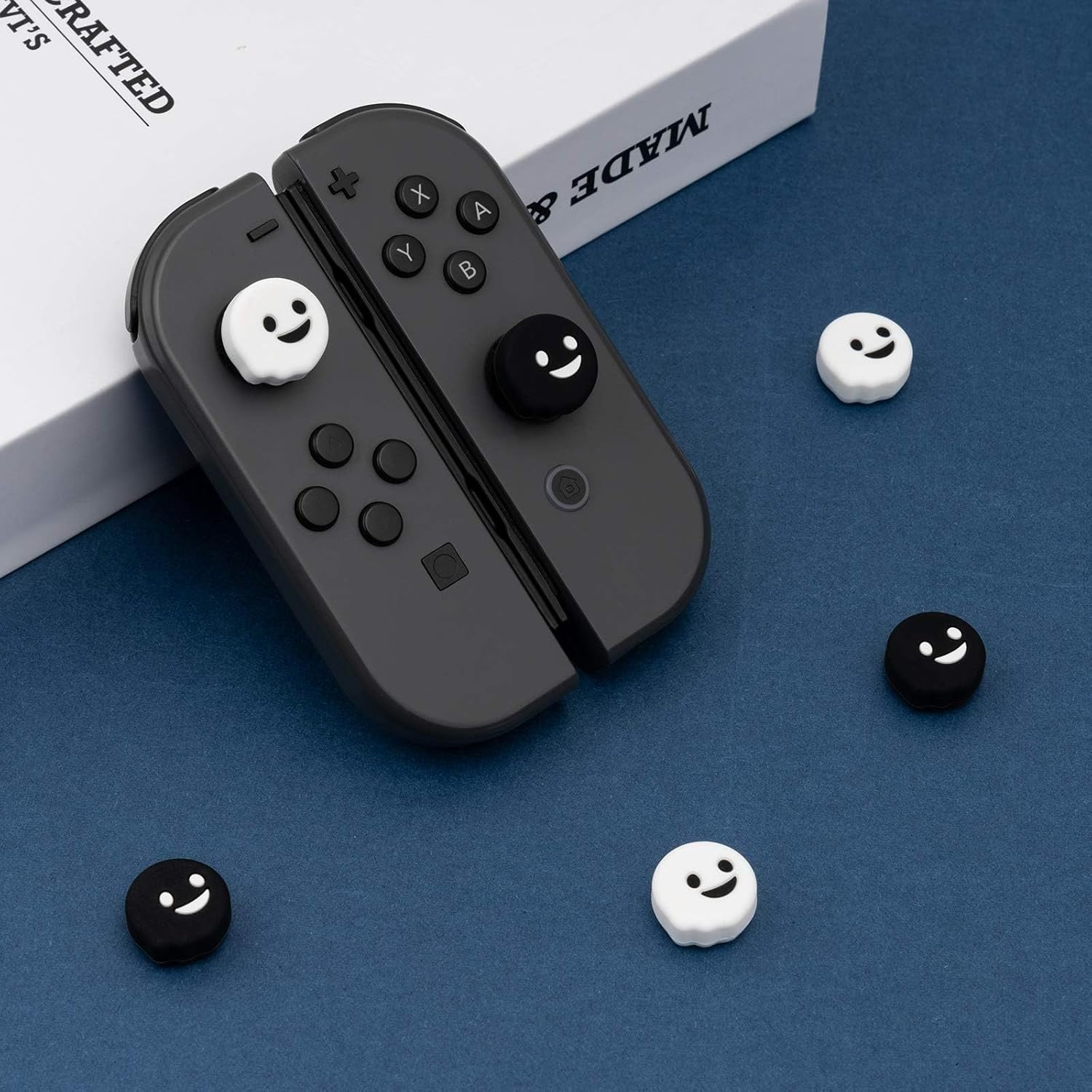 Geekshare 4PCS Cute Ghost Thumb Grip Caps, Soft Silicone Joystick Cover Compatible with Switch/Oled/Switch Lite - Black&White image number 1