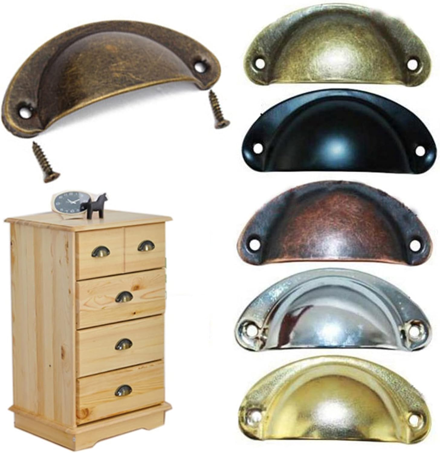 ACBBMNS 30Pcs Shell Cup Handles Half Moon Vintage Cupboard Door Knobs Kitchen Cabinet Drawer Cupped Pulls Antique Shell Pulls with Screws (Yellow Bronze) - Brass Look image number 6