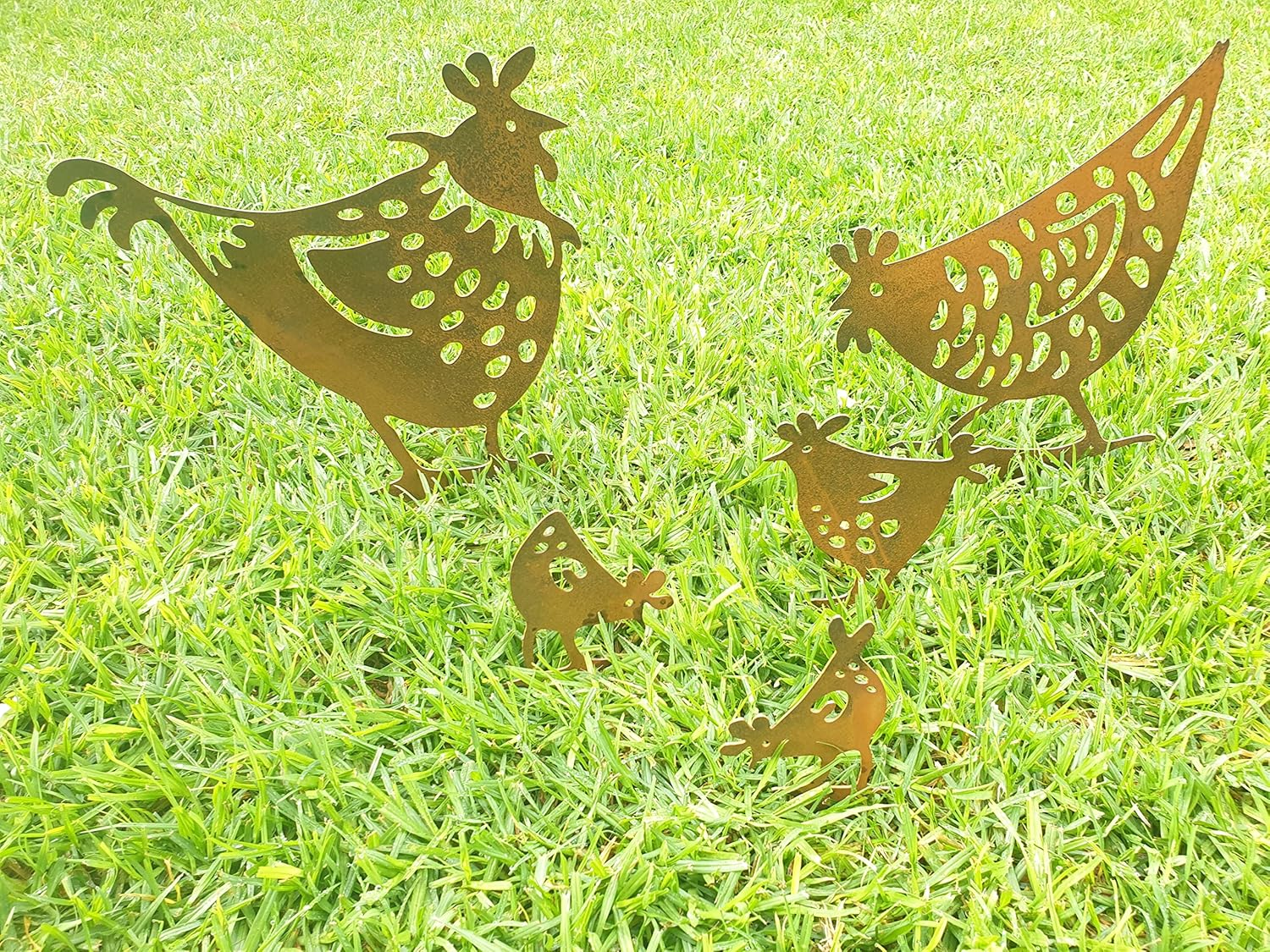 Funky Chickens Garden Stake - Australian Made Rusted Metal Garden Art image number 1