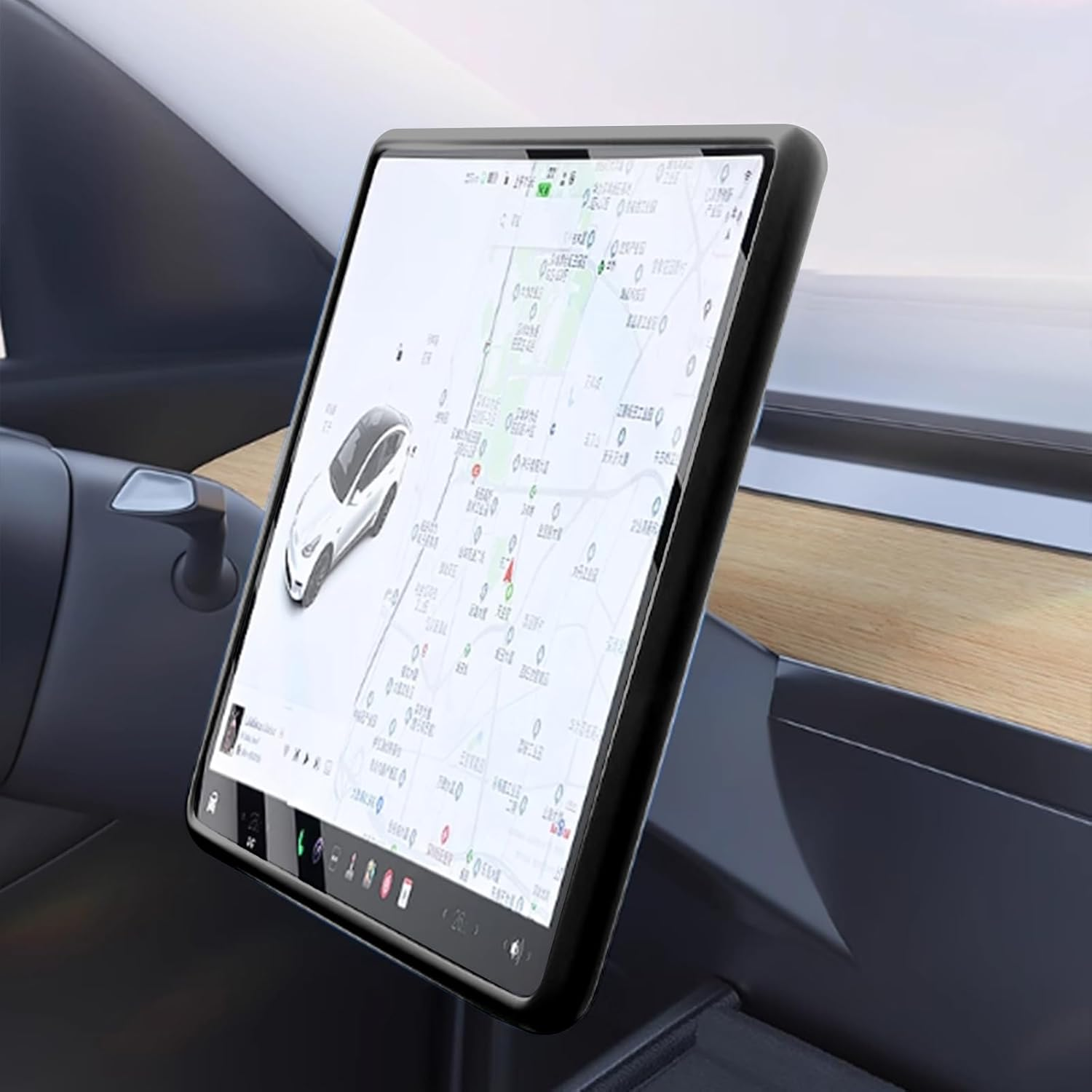 Screen Edge Protector Trim Frame Compatible with Tesla Model 3 Highland Model Y Juniper 2025 2024 2023 2022 2021 2020 Interior Center Console Cover Decor Strip Decorations Trim Accessories (Black) - Gray image number 3