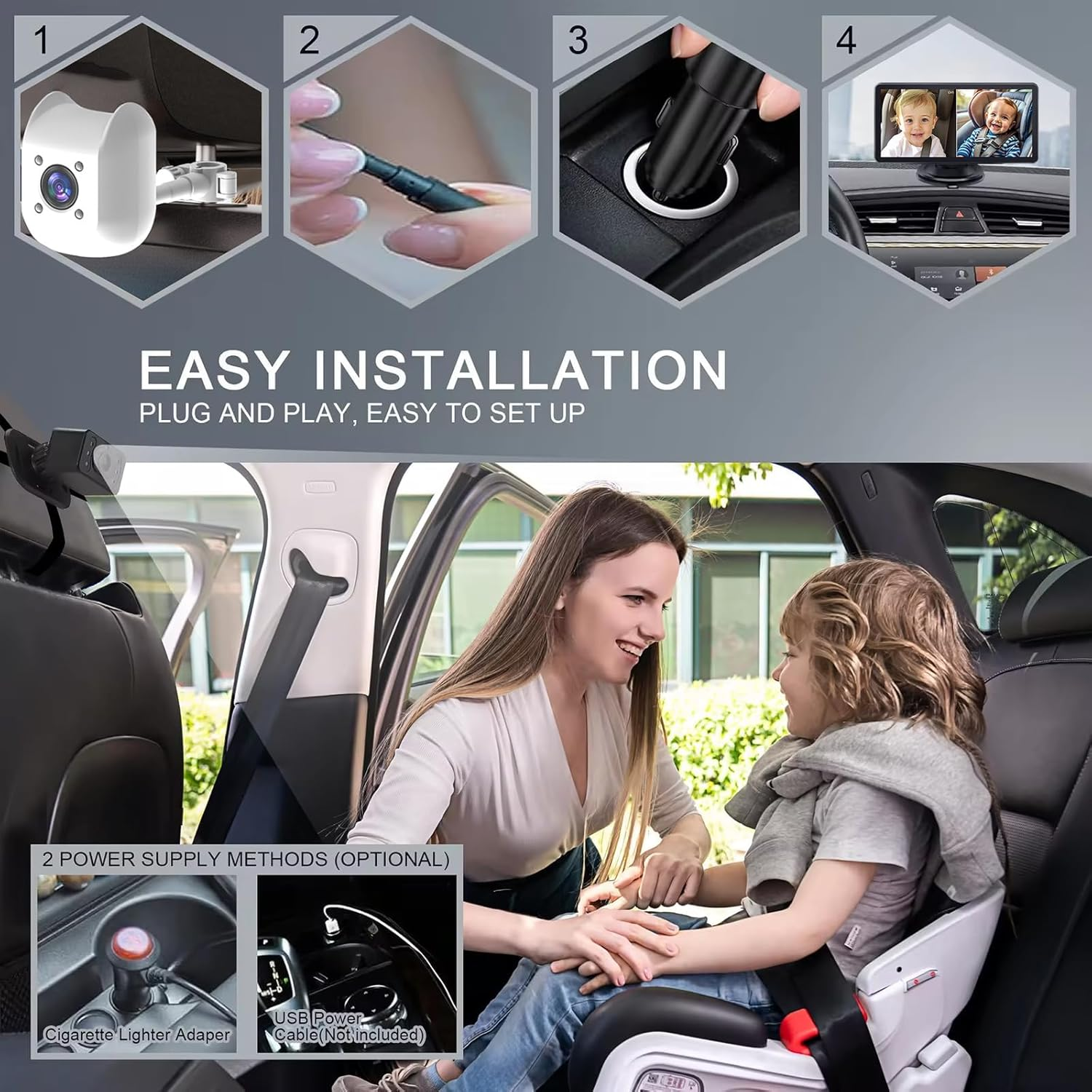 7 Inch Baby Monitor, Split Screen Baby Car Camera 2 Cameras, Baby Car Monitor Can Be Bent at Will, Ultrawide Baby Camera No Wifi with Night Vision image number 1