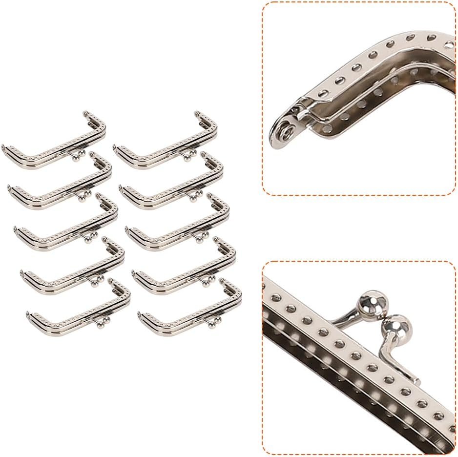 Lwuey 10PCS Purse Clasp, Purses Square Bag Kiss Clasps Metal Frame Lock Clip Bags Making Wallet Frames No Scratch Loose Gap Fashion Design 8.5Cm for Coin Wallets DIY Handle Bag Sewing Craft Supplies image number 3