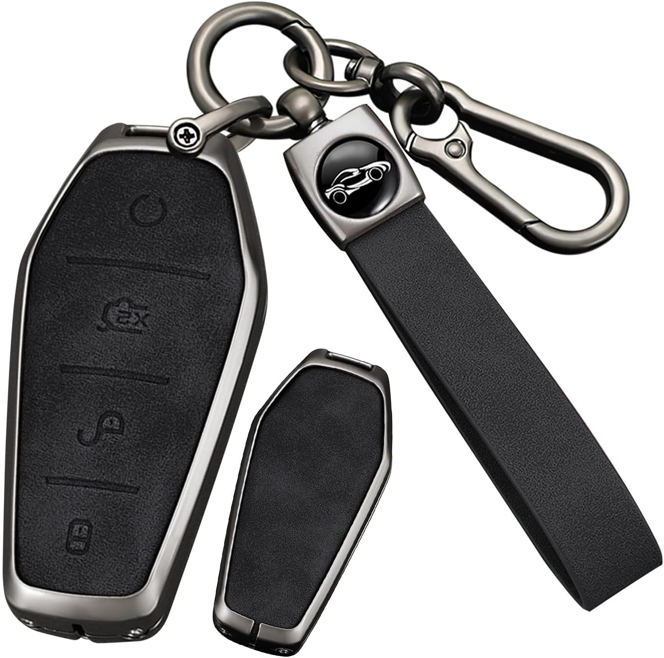 Ontto Metal Leather Key Fob Cover Fit for BYD Dolphin Atto 3 Seal Song plus Qin Tang E2 2021 2022 2023 2024 Smart Key Shell Case Keyring Key Holder Keychain Accessories 3 Buttons