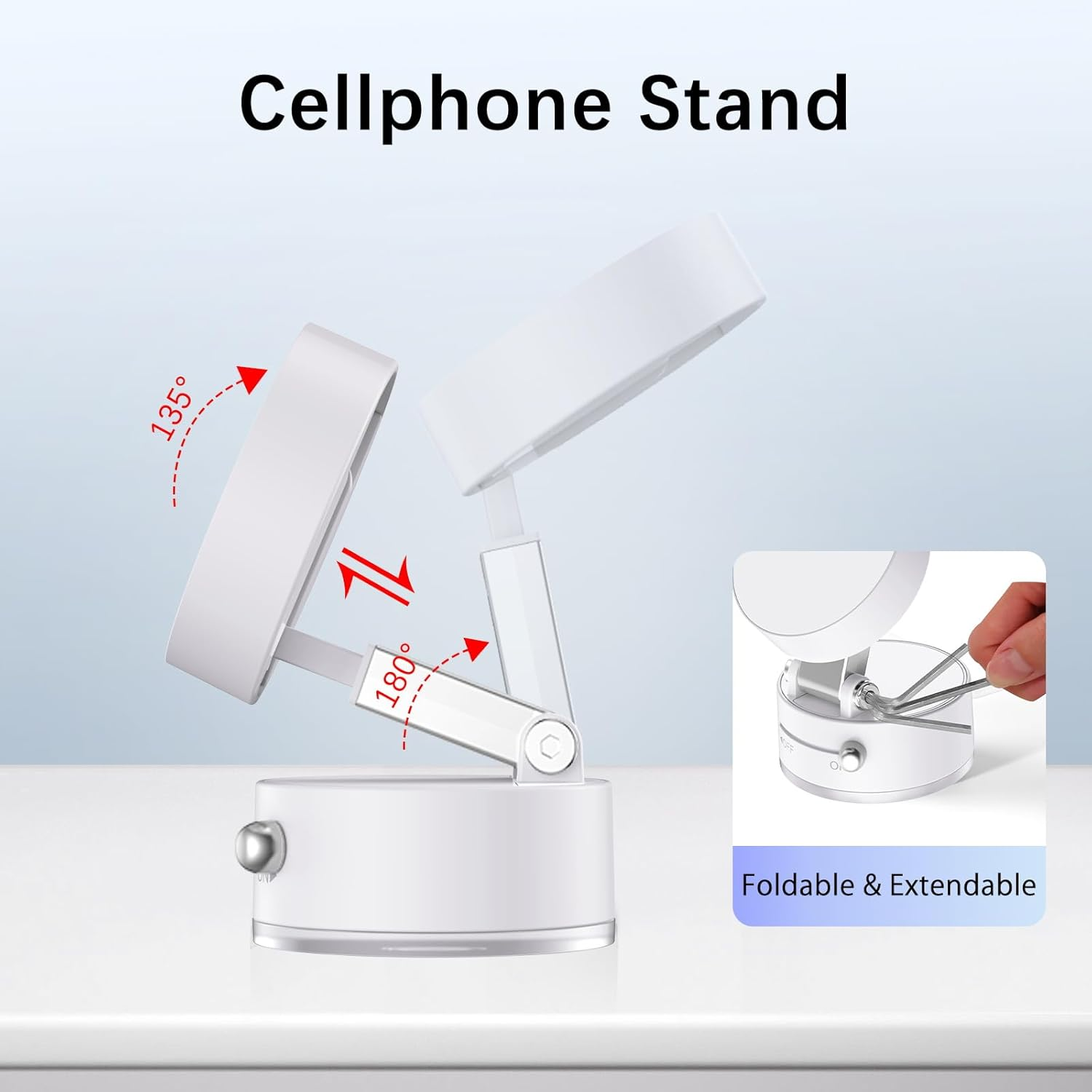 VENINGO Magnetic Vacuum Car Phone Holder, 360&deg; Rotatable Foldable and Retractable Double-Sided Suction Cell Phone Stand Dashboard Mount for Car/Kitchen/Office Mirror Mount Fit All Smartphones, White image number 2