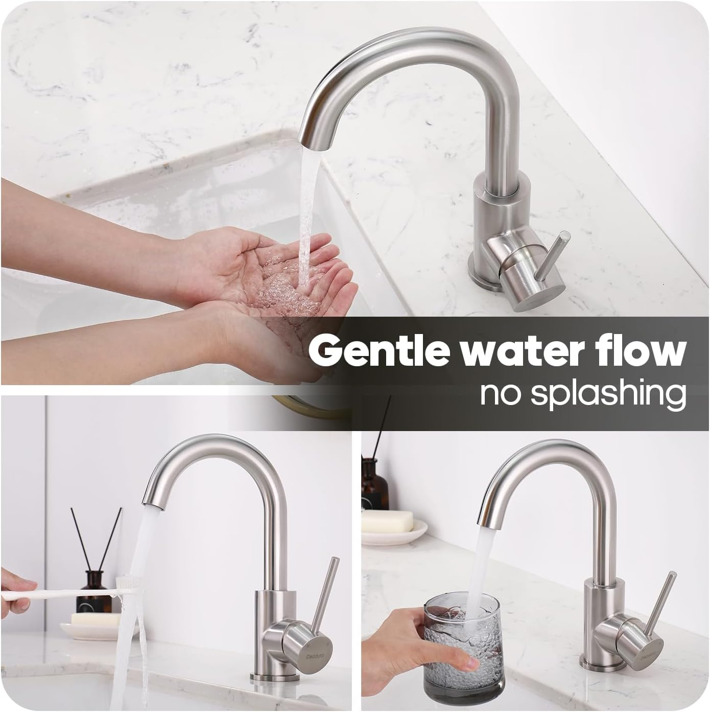 Decaura Lead-Free Bathroom Basin Mixer Tap with Swivel Spout, Stainless Steel RV Faucet, WELS Bar Tap (Brushed Nickel)