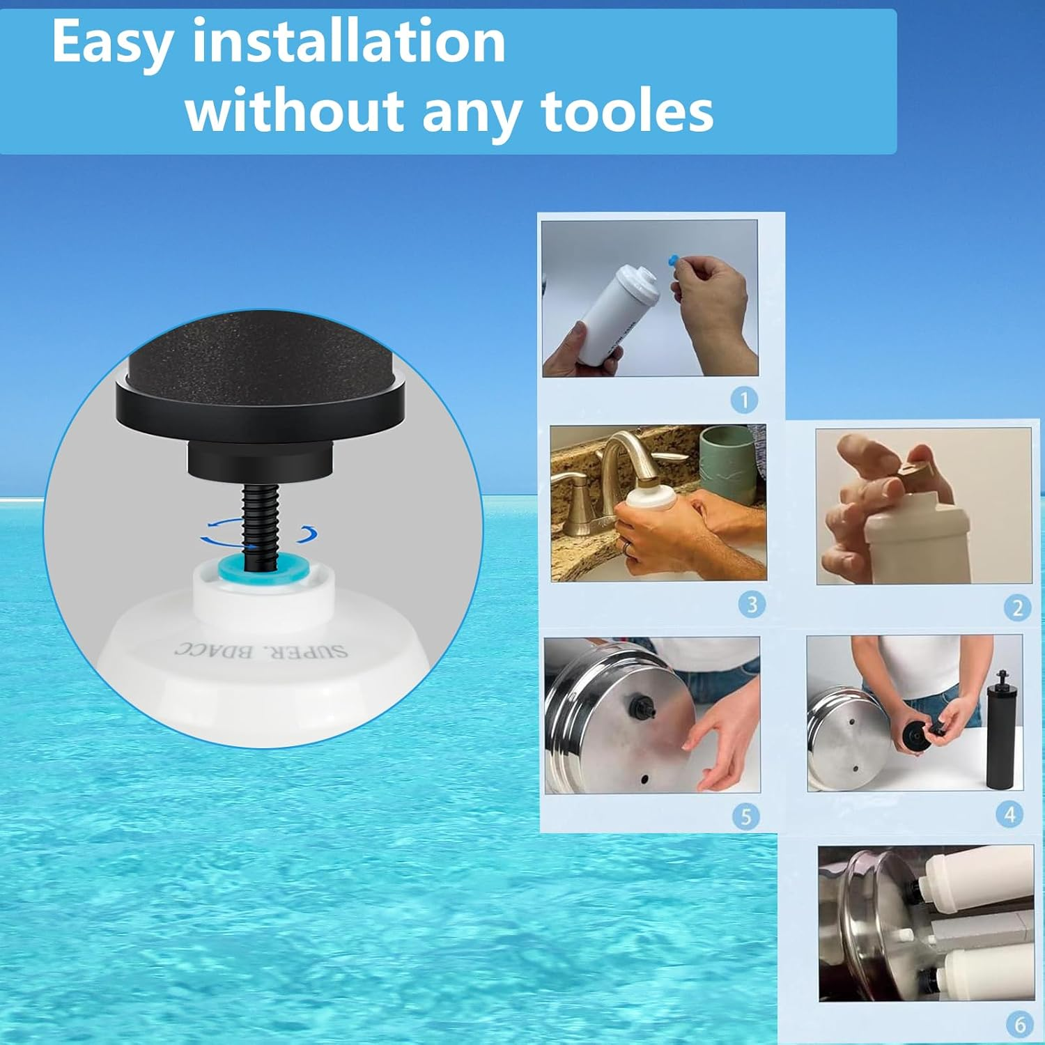 SUPER.BDACC Gravity Water Filter Replacement,For Berkey&reg; Black Carbon (BB9-2&reg;) Purification Elements and Fluoride Filters K5366 (PF-2&reg;) Combo Pack,Compatible with Berkey&reg; Filtration System,Pack of 4 image number 2