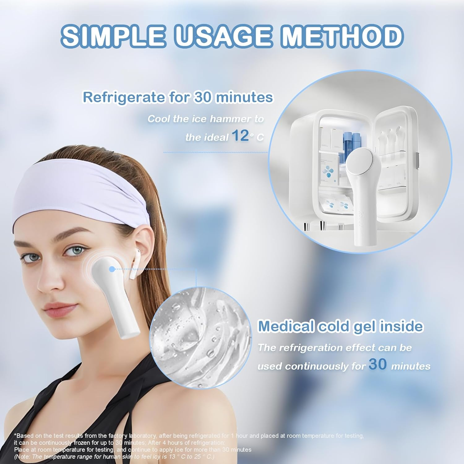 Waytiffer Ice-Skin Cold Therapy Device for Face and Eyes, Face Massager Roller for Puffiness Relief, Migraine Pain, and Minor Injuries, Cooling Ice Roller for Women, Face Massage Tool for Skin Care Routine (White)