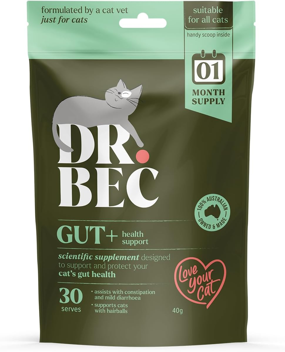Dr Bec Gut+ Cat Supplement, with Prebiotics, Probiotics, Collagen and B12, Supports Digestive Health, Regular Digestion and Nutrient Absorption, Made in Australia, All Breeds and Ages image number 3
