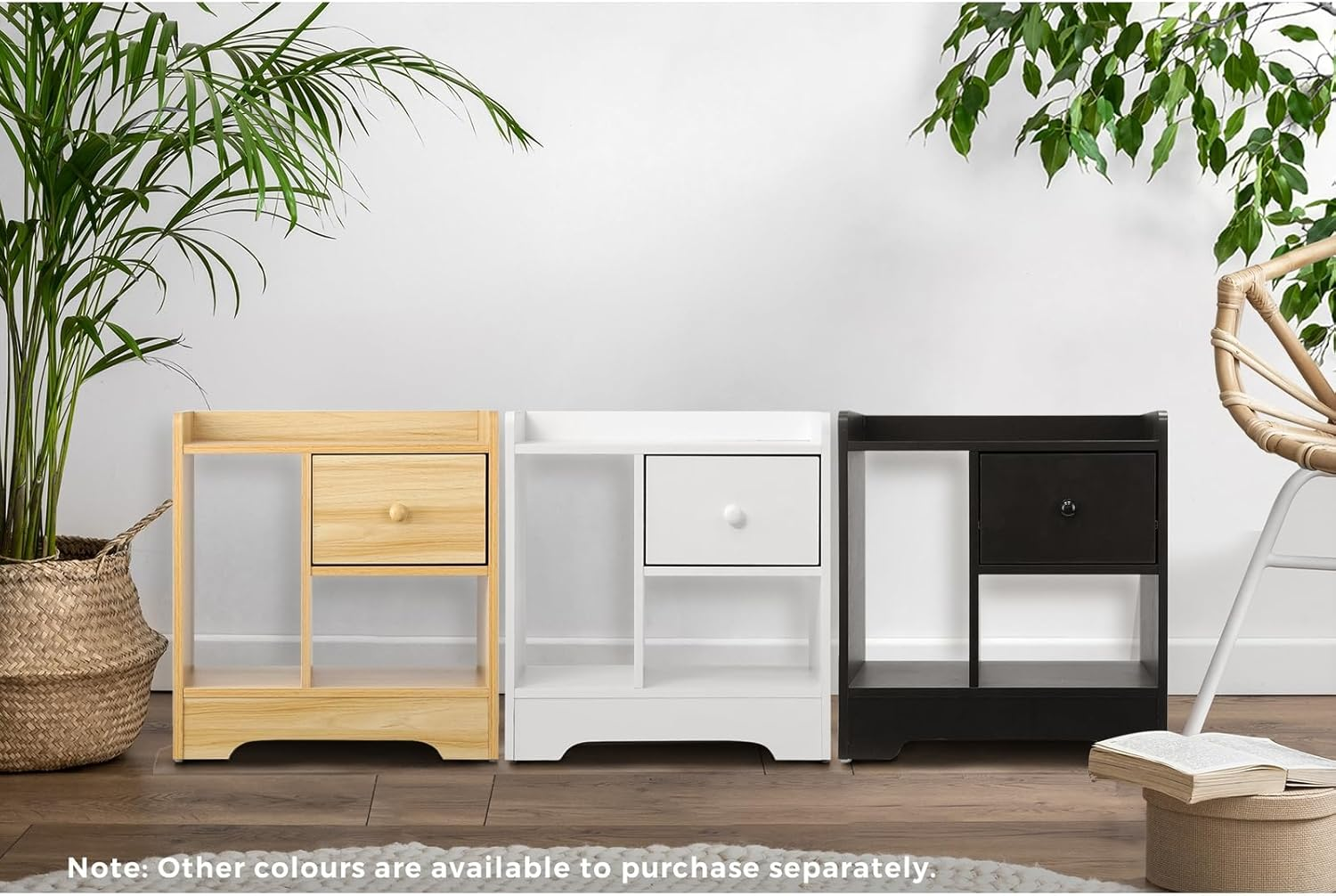 Oikiture Bedside Table with Drawer and Storage Space Side Table Nightstand Home Bedroom Furniture White image number 4