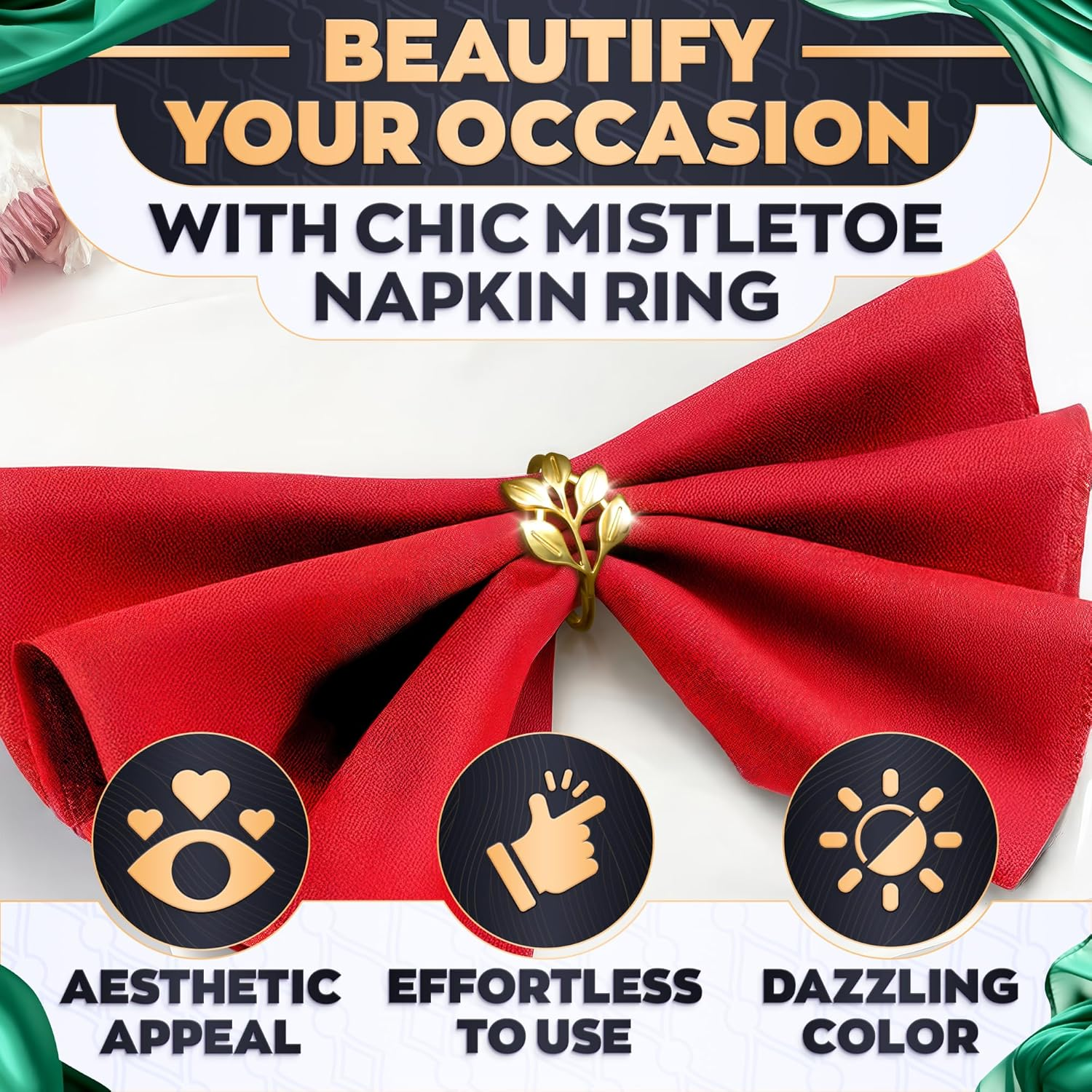 20 Pieces Gold Napkin Rings - Gold Leaf Napkin Rings Gold Ring Napkin Holder Dining Table Decor Flower Napkin Rings Boho Napkin Rings Leaves Tea Party Decor Modern Napkin Holder for Table Napkin Ring