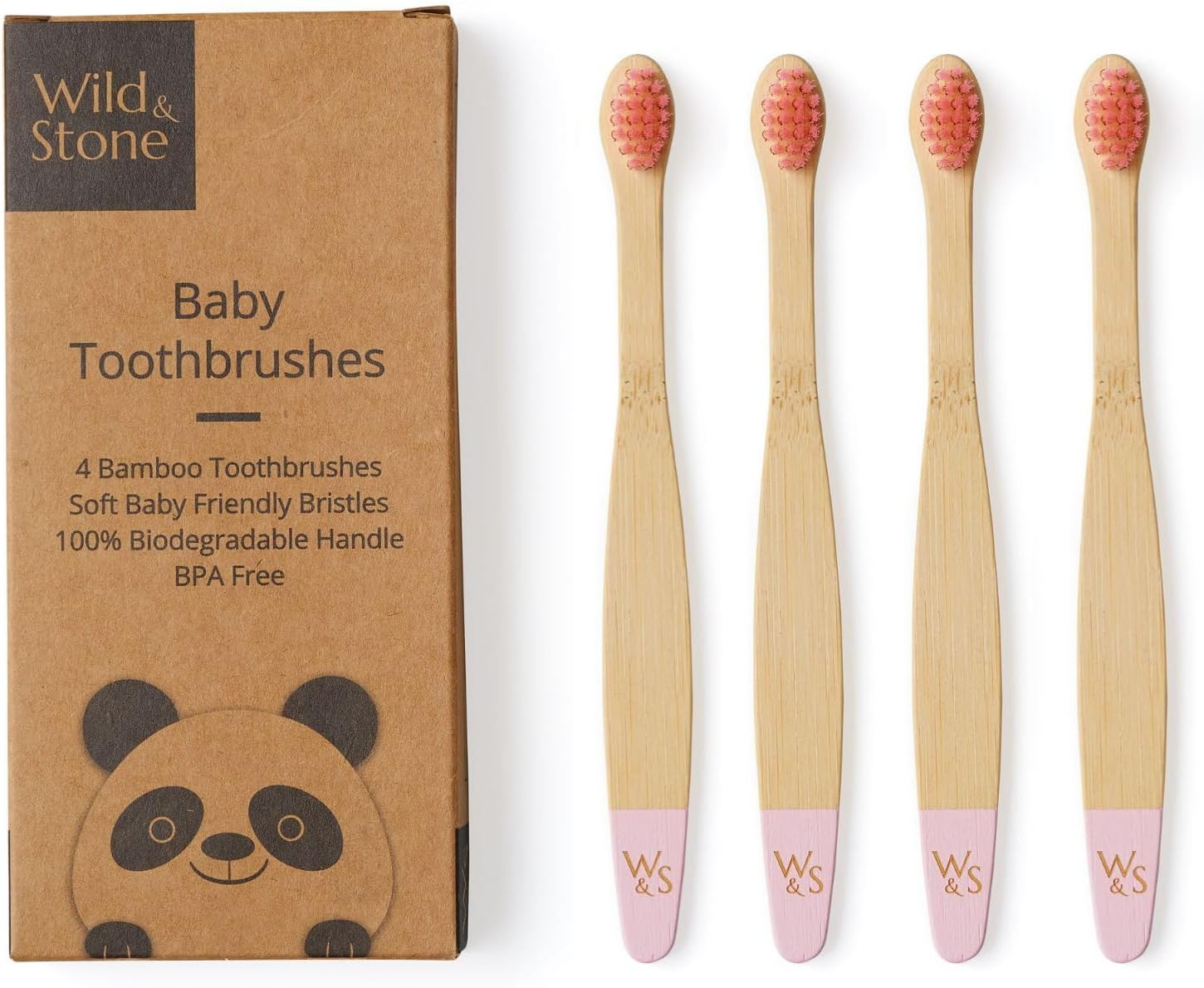 Wild & Stone Organic Baby Bamboo Toothbrushes | 4 Pack | Soft Bristles | 100% Compostable Handle | BPA Free | Vegan Baby Toothbrushes (White)