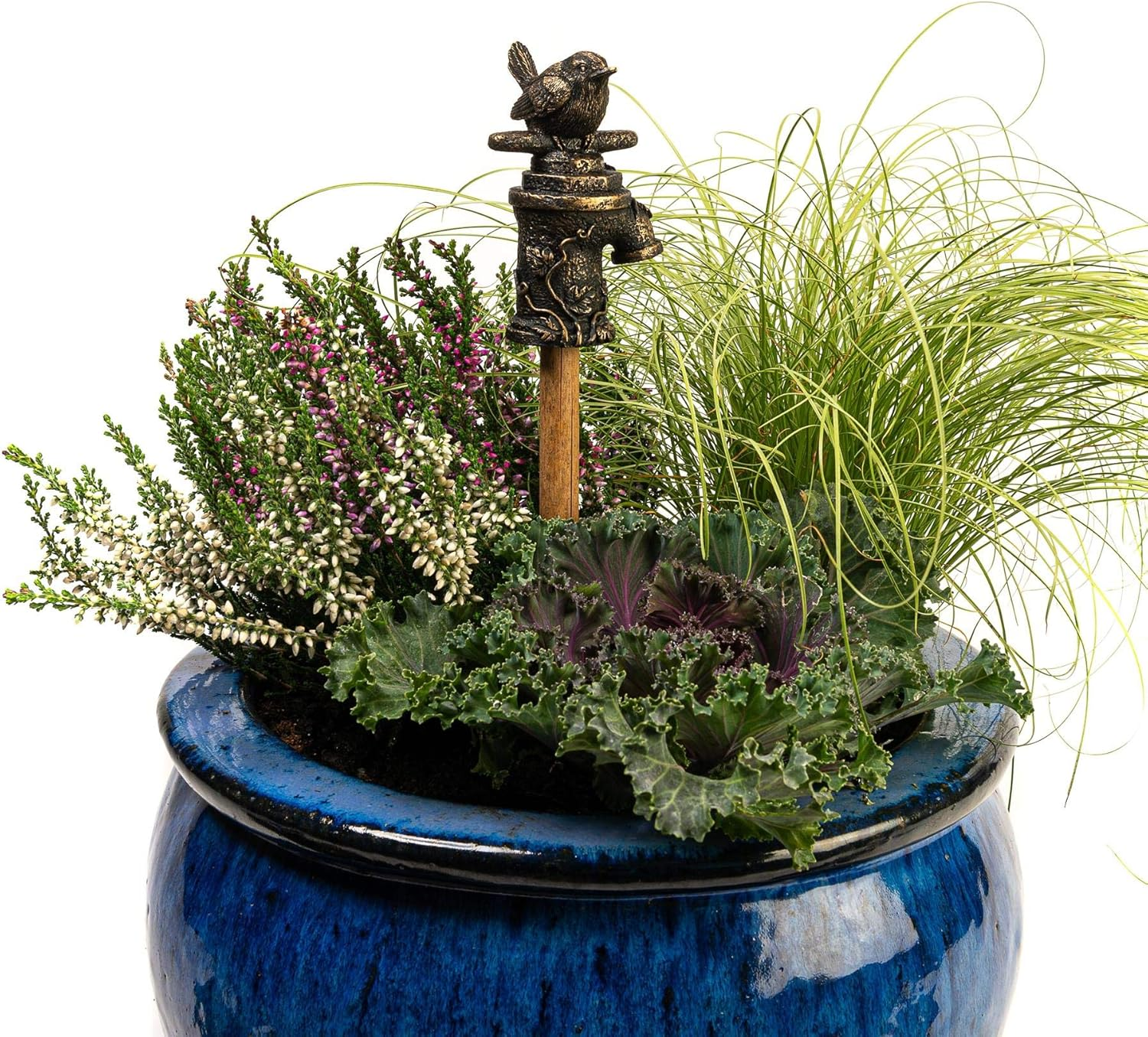 Jardinopia Garden Decor Antique Bronze Wren on Tap Stake Topper image number 1