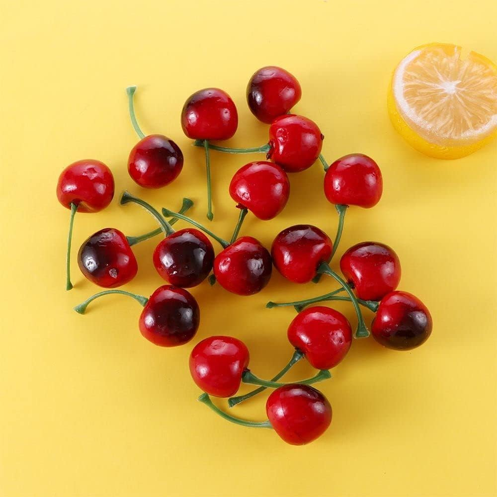 YSSZAM 20Pcs Red Artificial Cherry Fruit Lifelike Simulation Cherries,Artificial Cherry Decorations Fake Fruit Model,For Home Kitchen Decoration Artificial Fruits image number 3