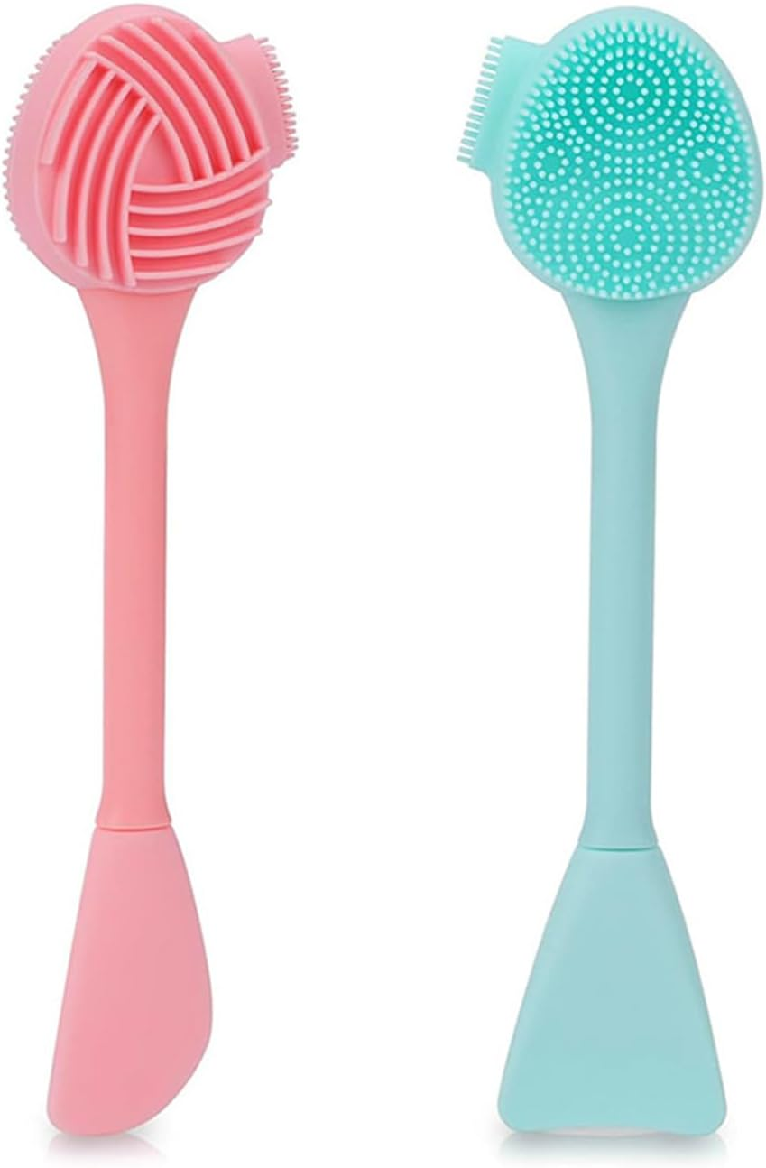 Weidllys Facial Cleaning Brush, 4-In-1 Silicone Facial Mask Brush and Facial Scrub for Exfoliation, Massage, Blackhead Removal, Makeup Removal, Mud Application, Clay, Body Lotion, DIY Facial Mask (Blue and Pink) image number 4