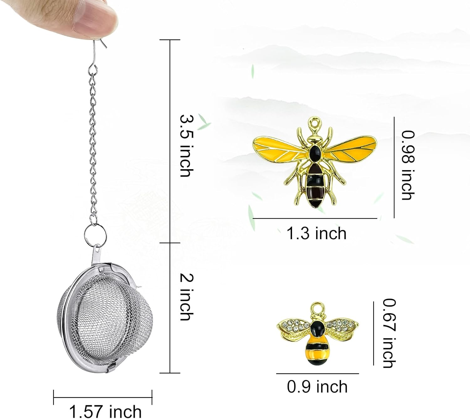 Stainless Steel Mesh Tea Infuser, 2.1 Inch Tea Ball with Honey Bee Pendant Tea Strainer Tea Diffuser Tea Steeper for Filtering Tea,Tea Infusers for Loose Tea (Bee, 2PC) image number 6