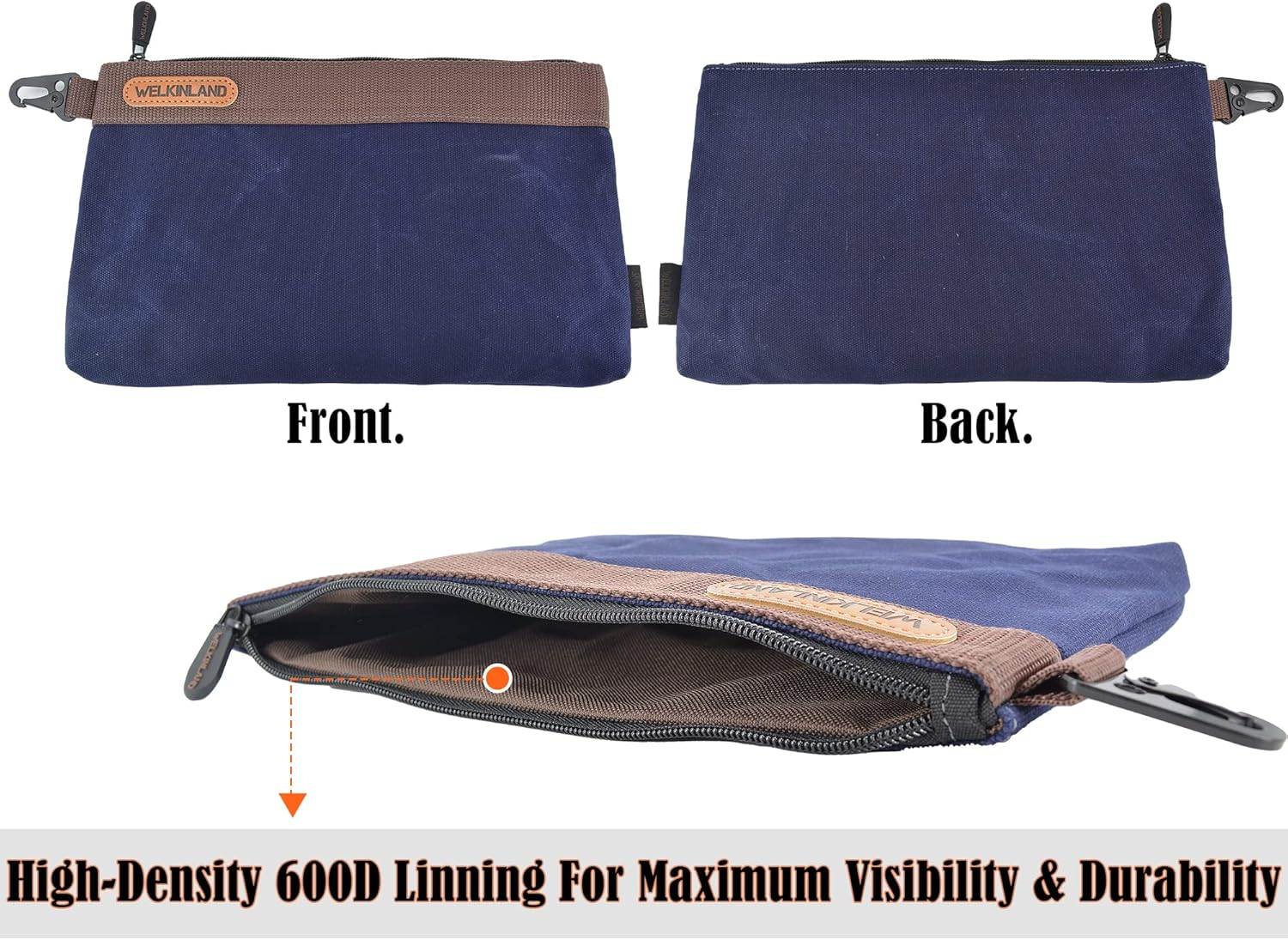 WELKINLAND 4PCS Heavy-Duty Canvas Tool Pouches, 12" Waterproof Waxed Canvas Zipper Tool Pouch Set, Black/Olive/Navy/Brown image number 1