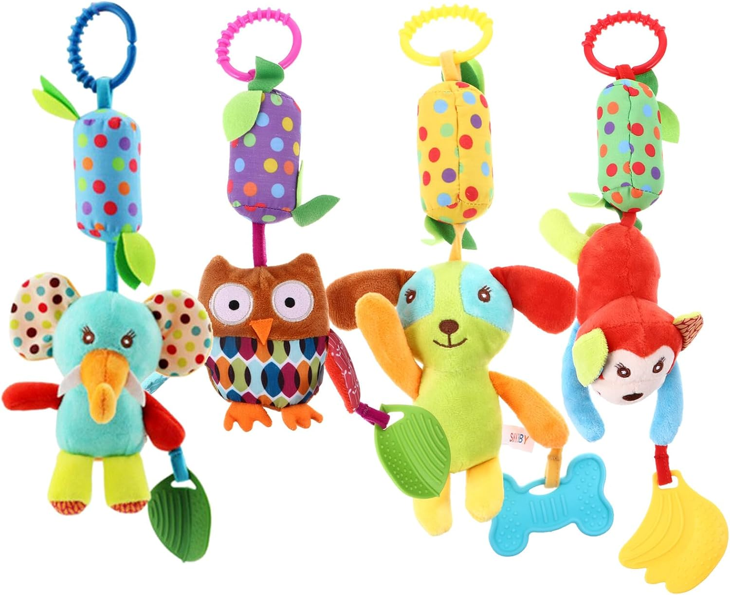4Pcs Stroller Hanging Cartoon Bell with Sensory Rattles for Cribs and Prams Comfortable Material for Development and Hand-Eye Coordination image number 5